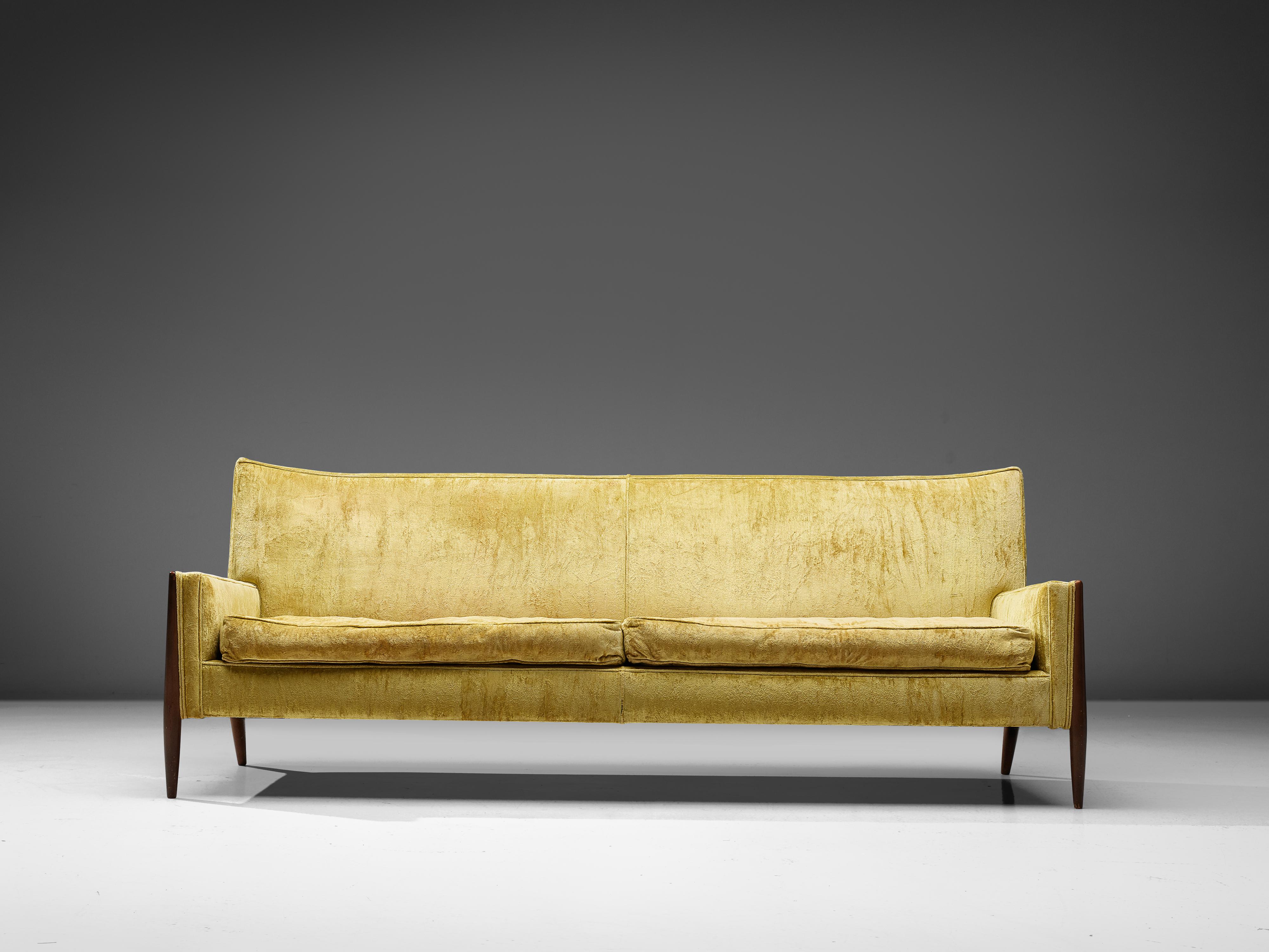 Jules Heumann Sofa in Gold Colored Velvet and Walnut  In Good Condition In Waalwijk, NL