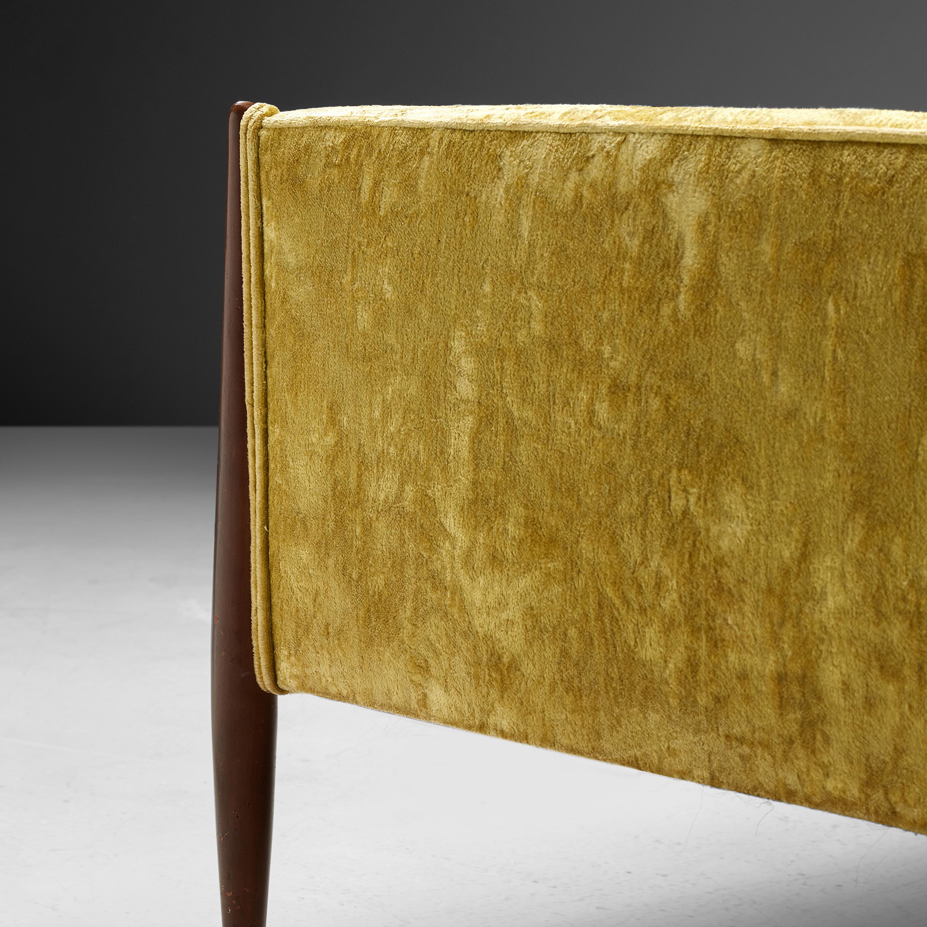 Mid-20th Century Jules Heumann Sofa in Gold Colored Velvet and Walnut 