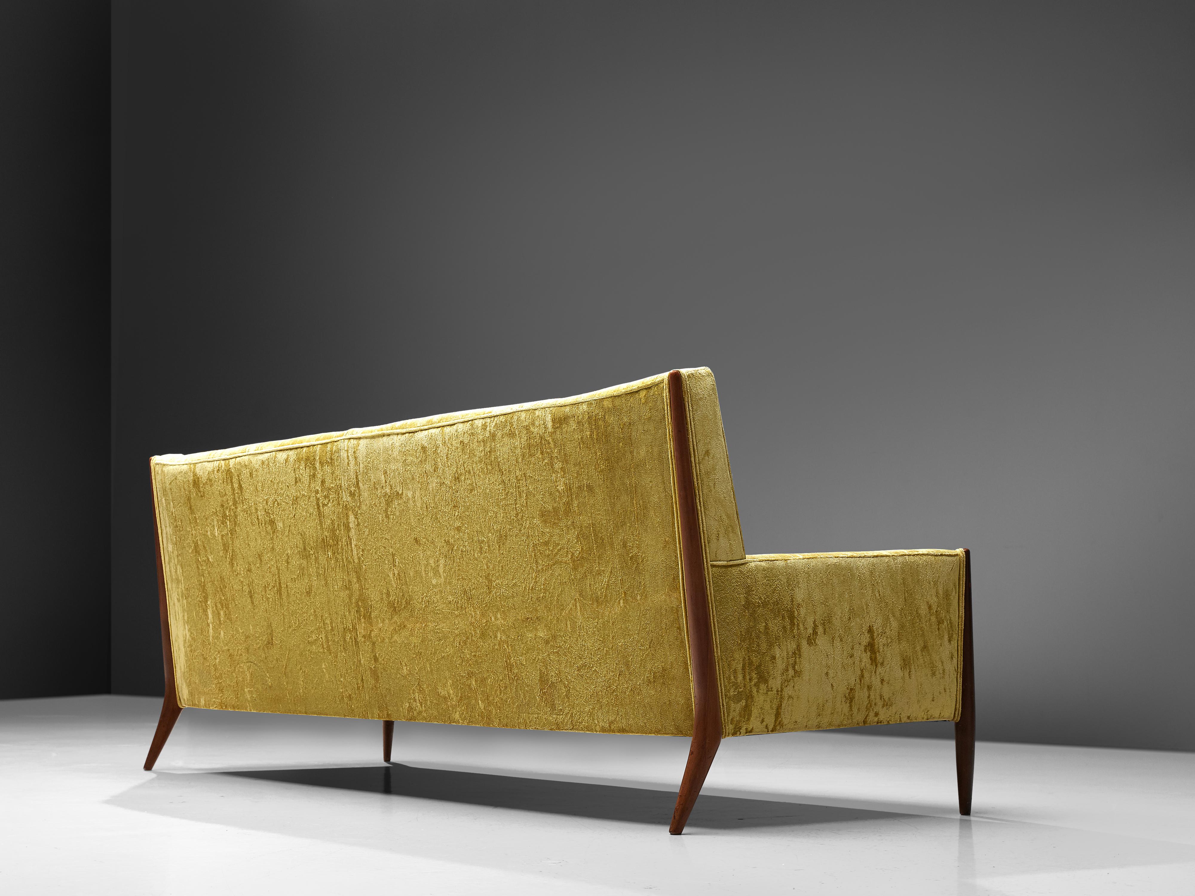 Jules Heumann Sofa in Gold Colored Velvet and Walnut  1