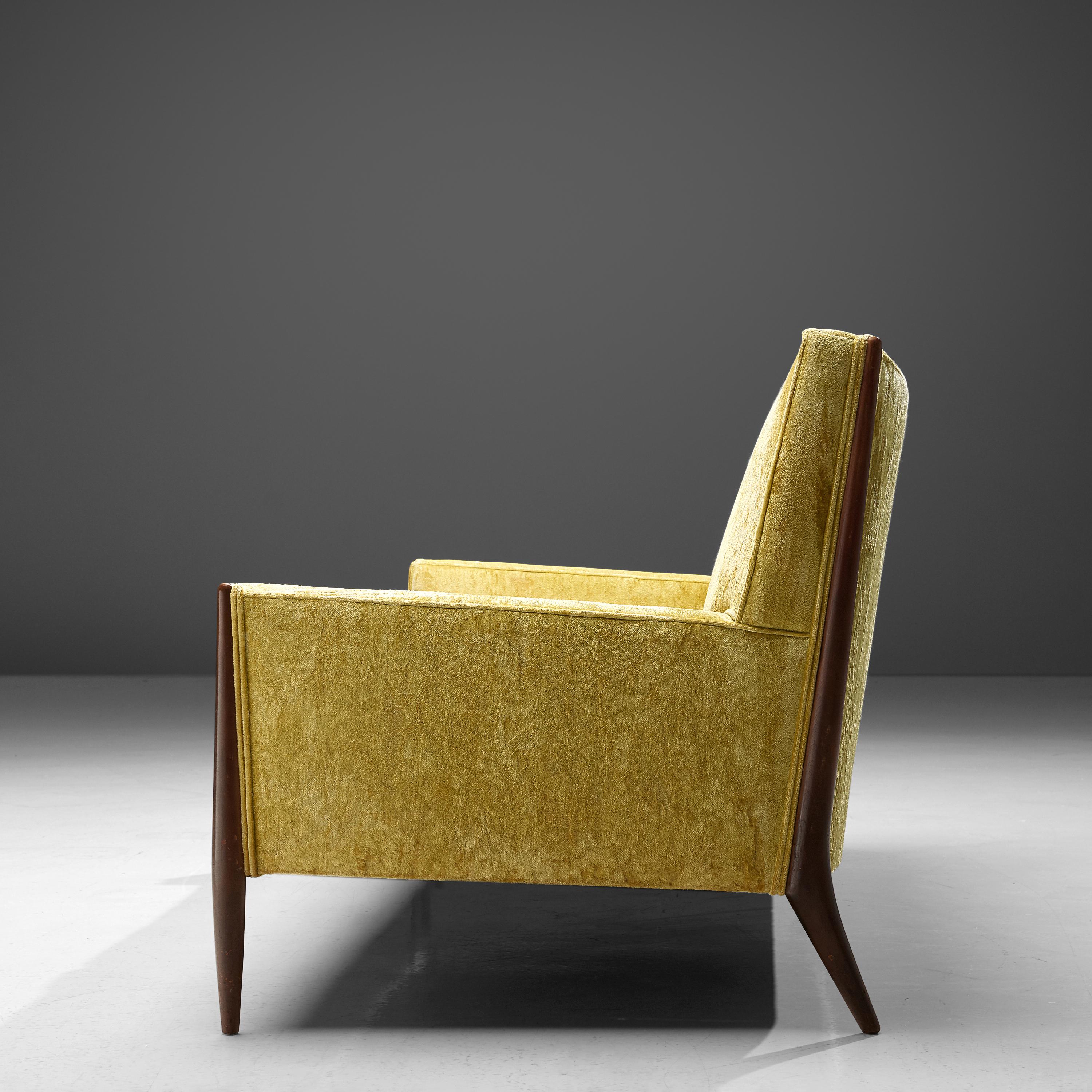 Jules Heumann Sofa in Gold Colored Velvet and Walnut  2