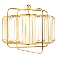 Contemporary Art Deco inspired Jules I Pendant Lamp in Brass and Linen
