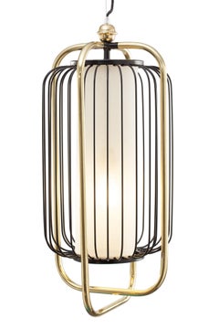 Contemporary Art Deco inspired Jules II Pendant Lamp Dream Green, Linen, Brass
