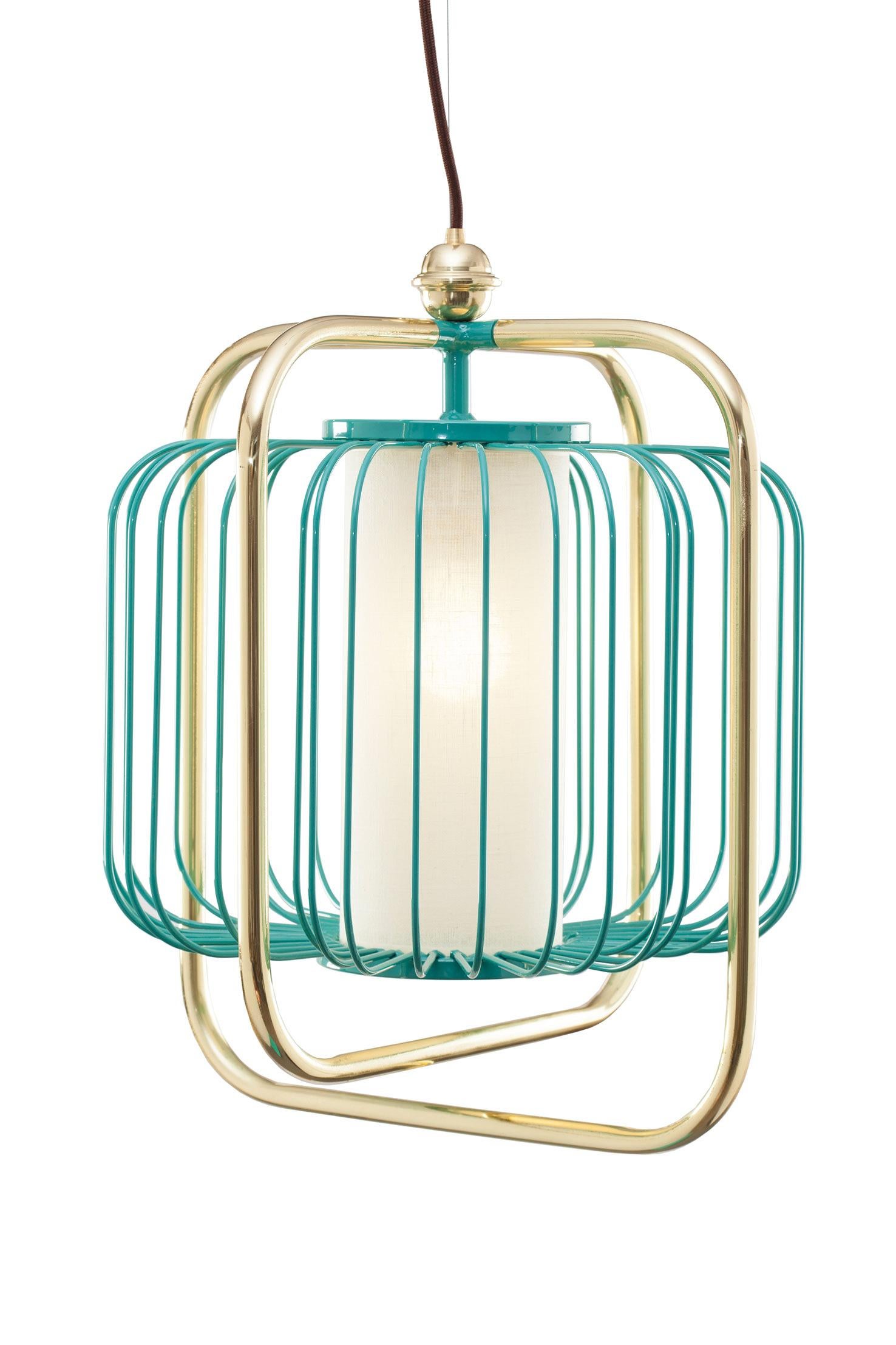 Jules is all about a timeless, effortless sophistication. A perfect combination of polished brass or copper with fun lacquered metal colors and a soft and elegant linen shade enclosed in the structure. Made to Order. 

For sales with delivery