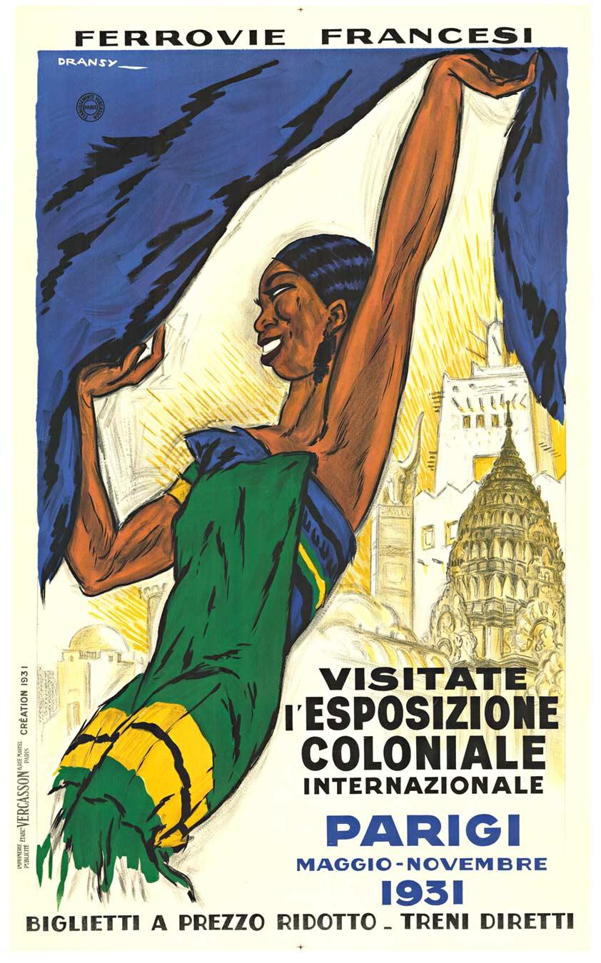 Jules Isnard Dransy Landscape Print - Original Visitate l'Exposizione Coloniale Parigi vintage travel poster