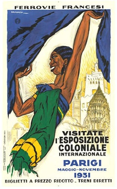 Original Visitate l'Exposizione Coloniale Parigi vintage travel poster