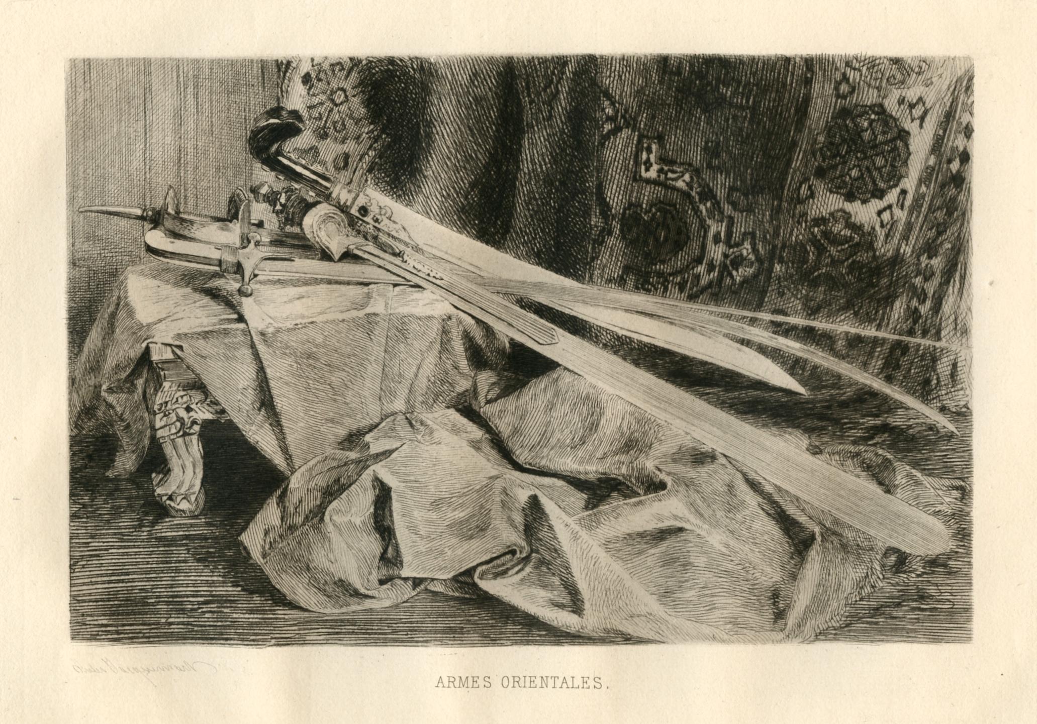 "Armes Orientales" original etching - Print by Jules Jacquemart