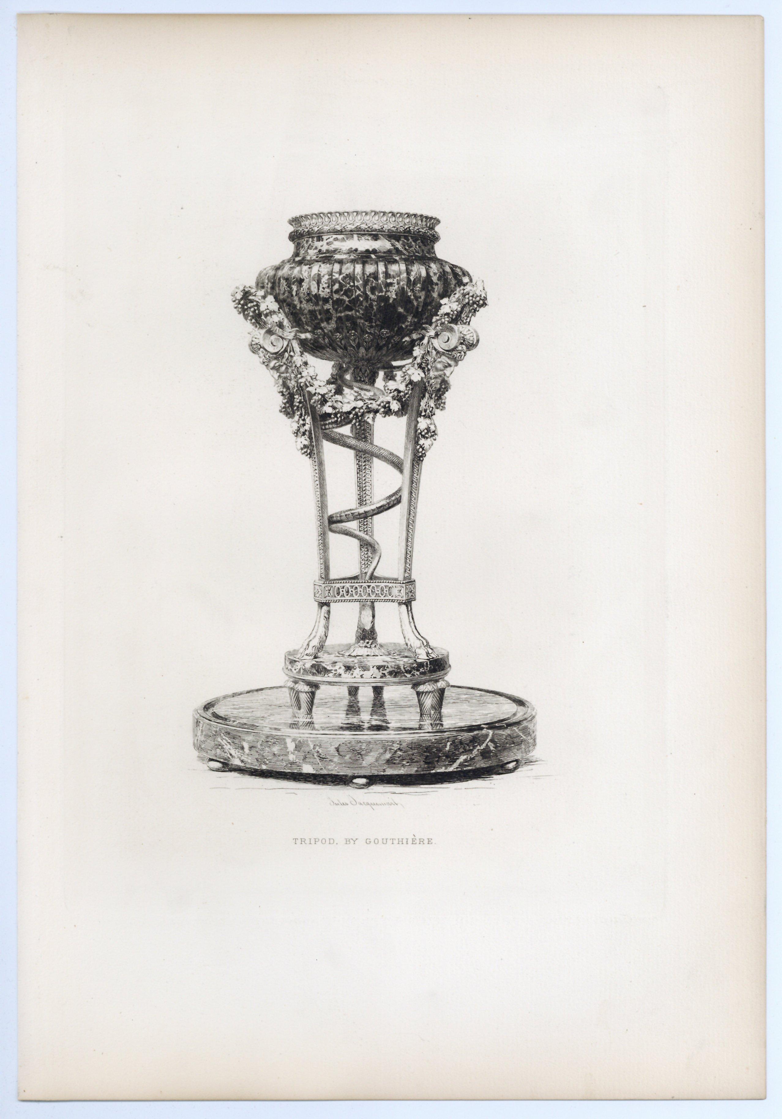 "Tripod by Gouthiere" original etching - Print by Jules Jacquemart