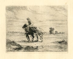 Eau-forte originale "Boat Horses"