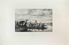 Le Bac - Etching by Jules Jacques Veyrassat - 1870s