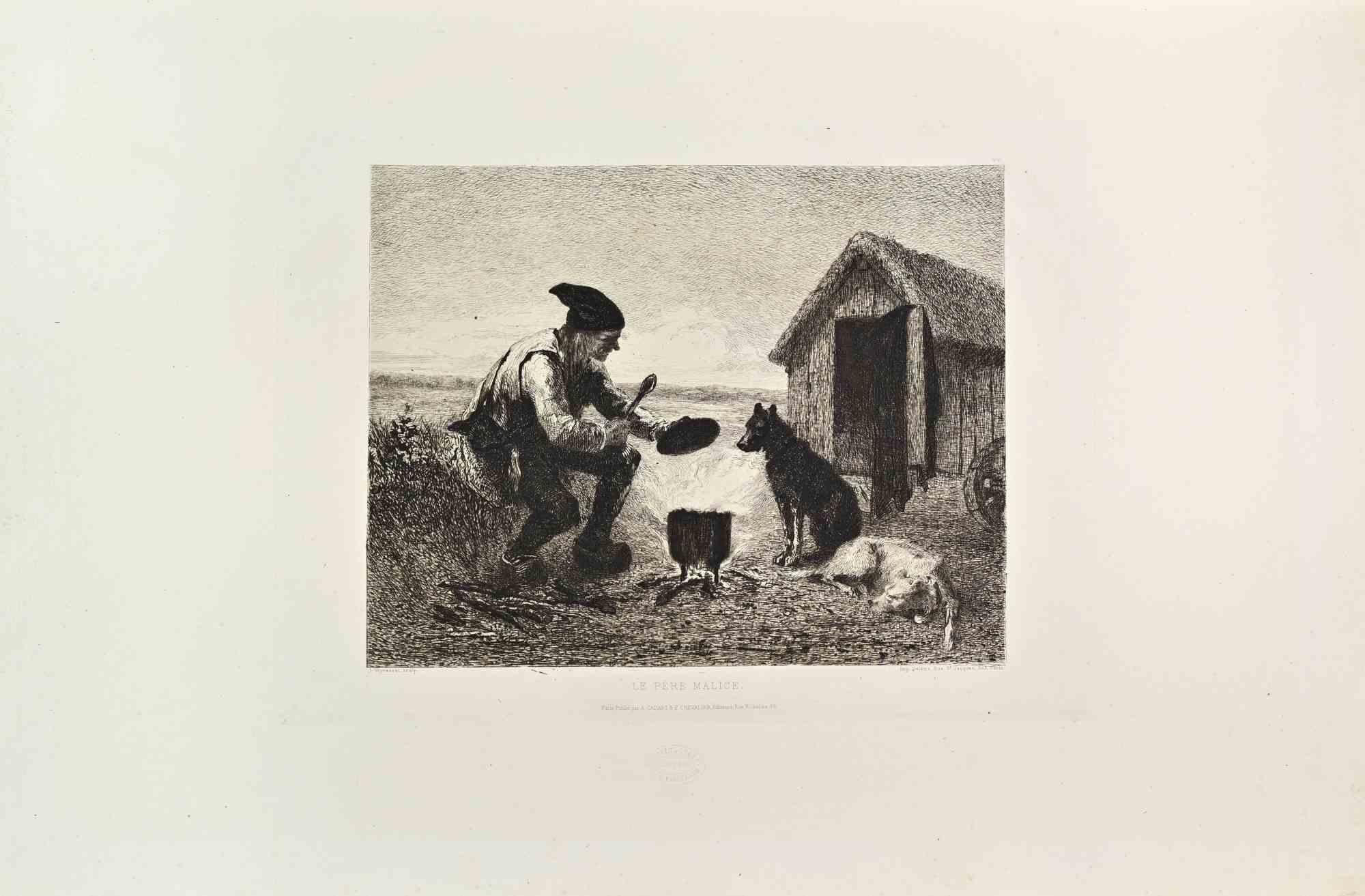 Le Pere Malice is a black and White etching realized by Jules Jacques Veyrassat in the 1860s. 

Titled in the lower

Image Size: 24x32

Very good impression.

Realized for the "Société des Aquafortistes. Born on the initiative of the publisher