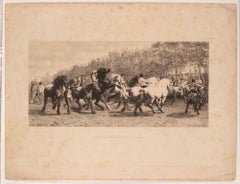 Les Marché aux Chevaux de Paris... - Etching by Jules Jacques Veyrassat - 1853