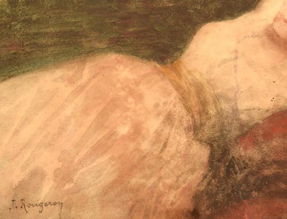 Romantic Jules James Rougeron, Pastel on Paper, Reclining Lady, circa 1870 For Sale