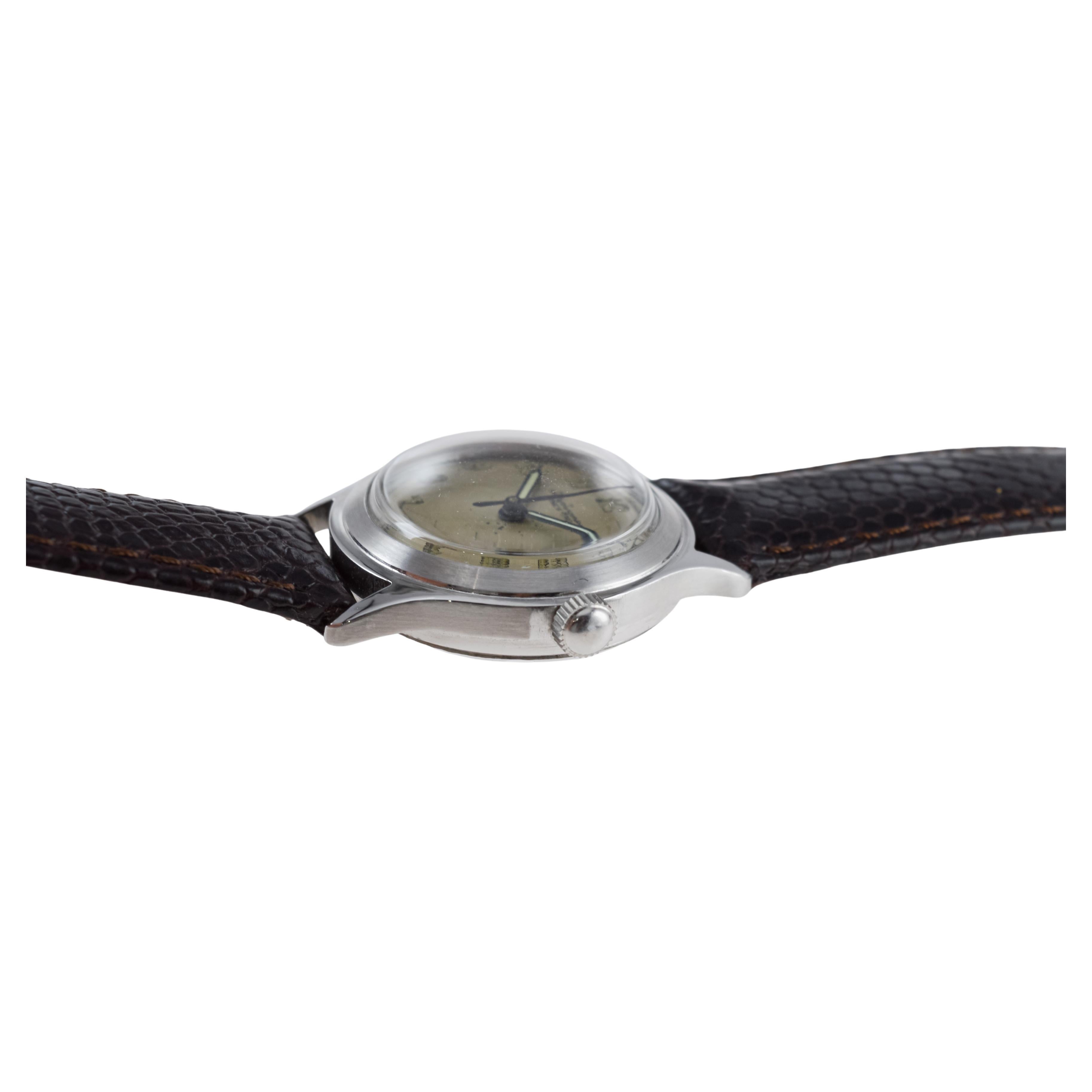 Jules Jergensen Steel Art Deco Round Watch with Original Dial circa 1940's For Sale 8