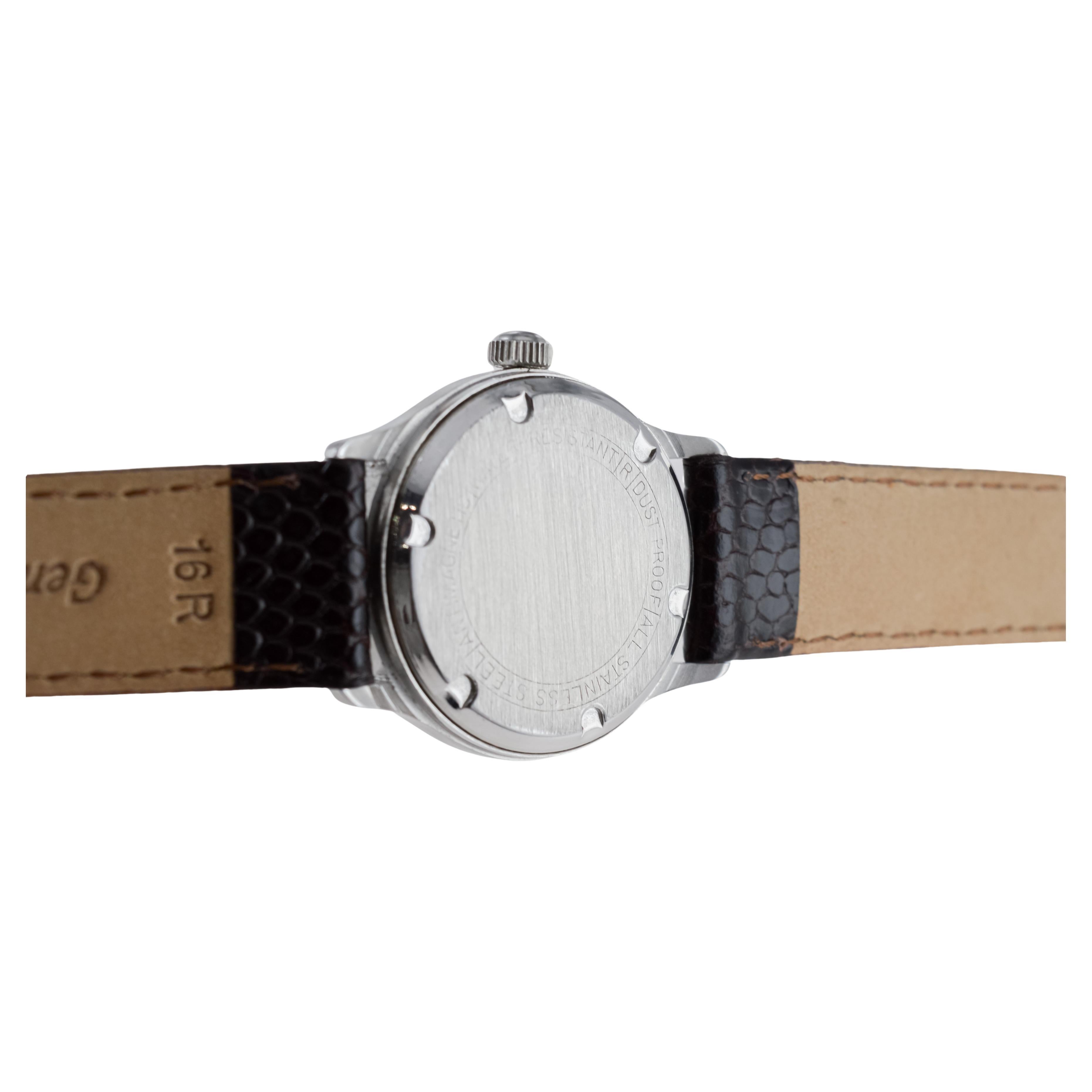 Jules Jergensen Steel Art Deco Round Watch with Original Dial circa 1940's For Sale 9