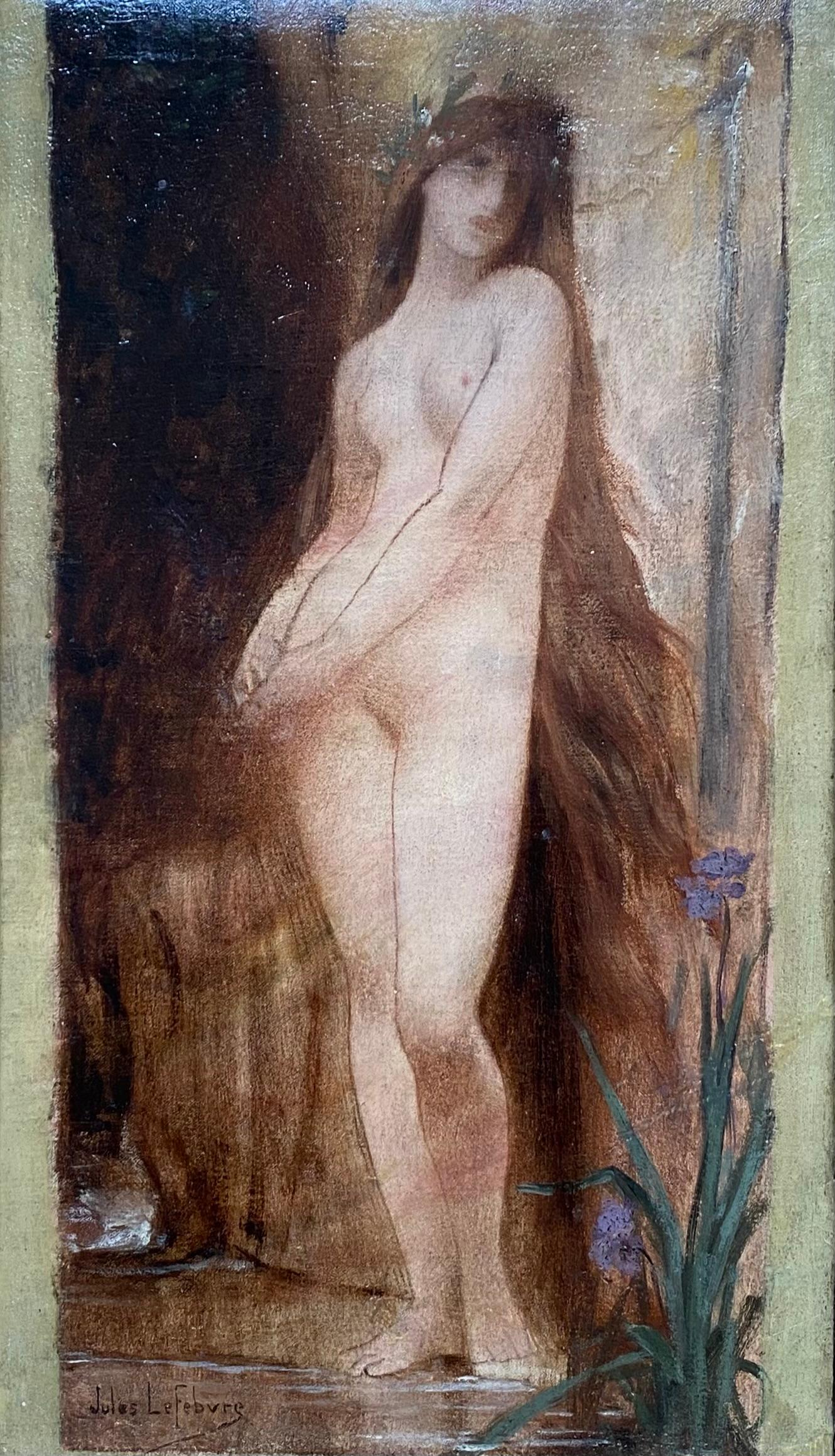 Symbolist female nude, study for Ondine - Painting by Jules Joseph Lefebvre
