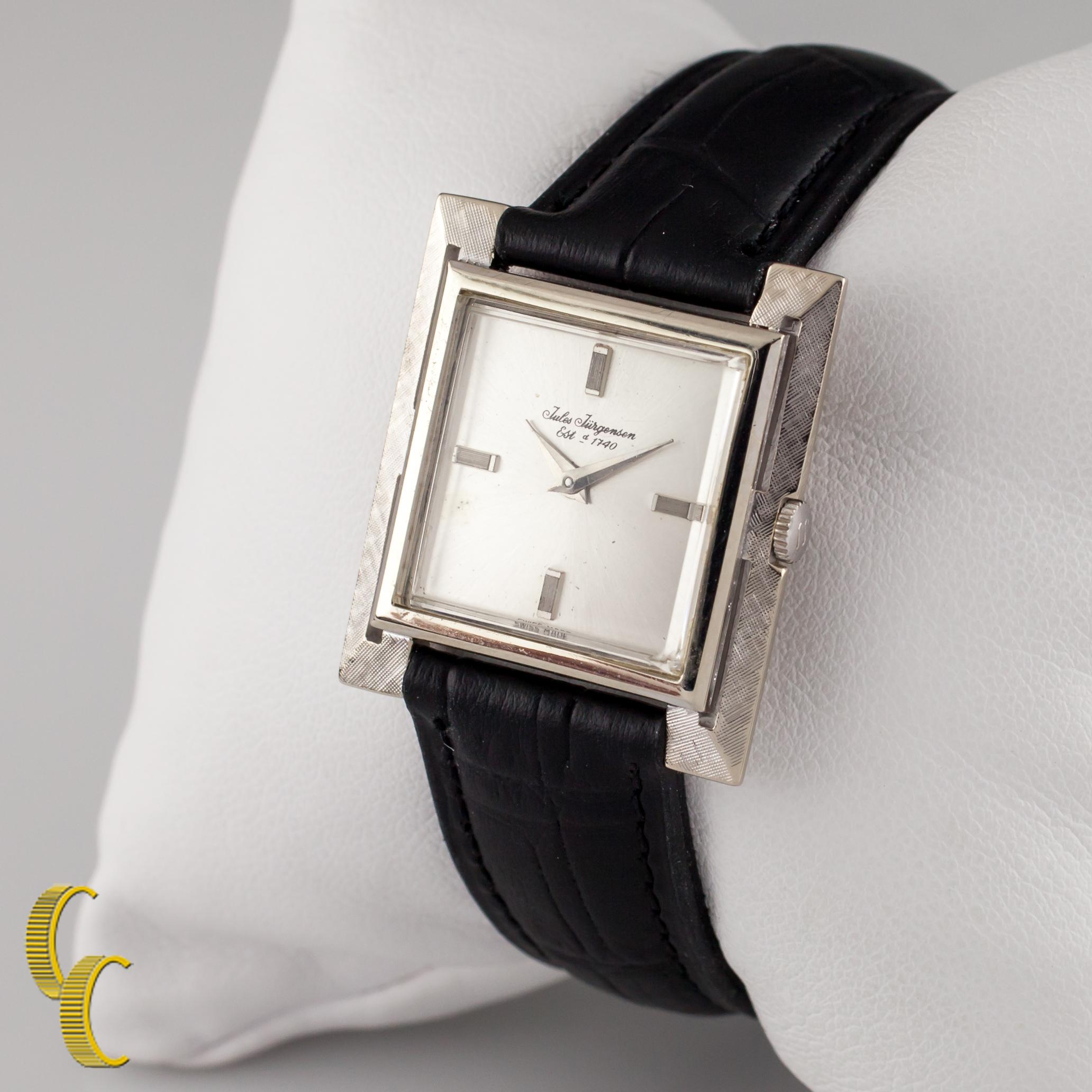 Jules Jurgensen 14k Weißgold Mechanische Uhr mit Handaufzug und Lederband (Moderne) im Angebot