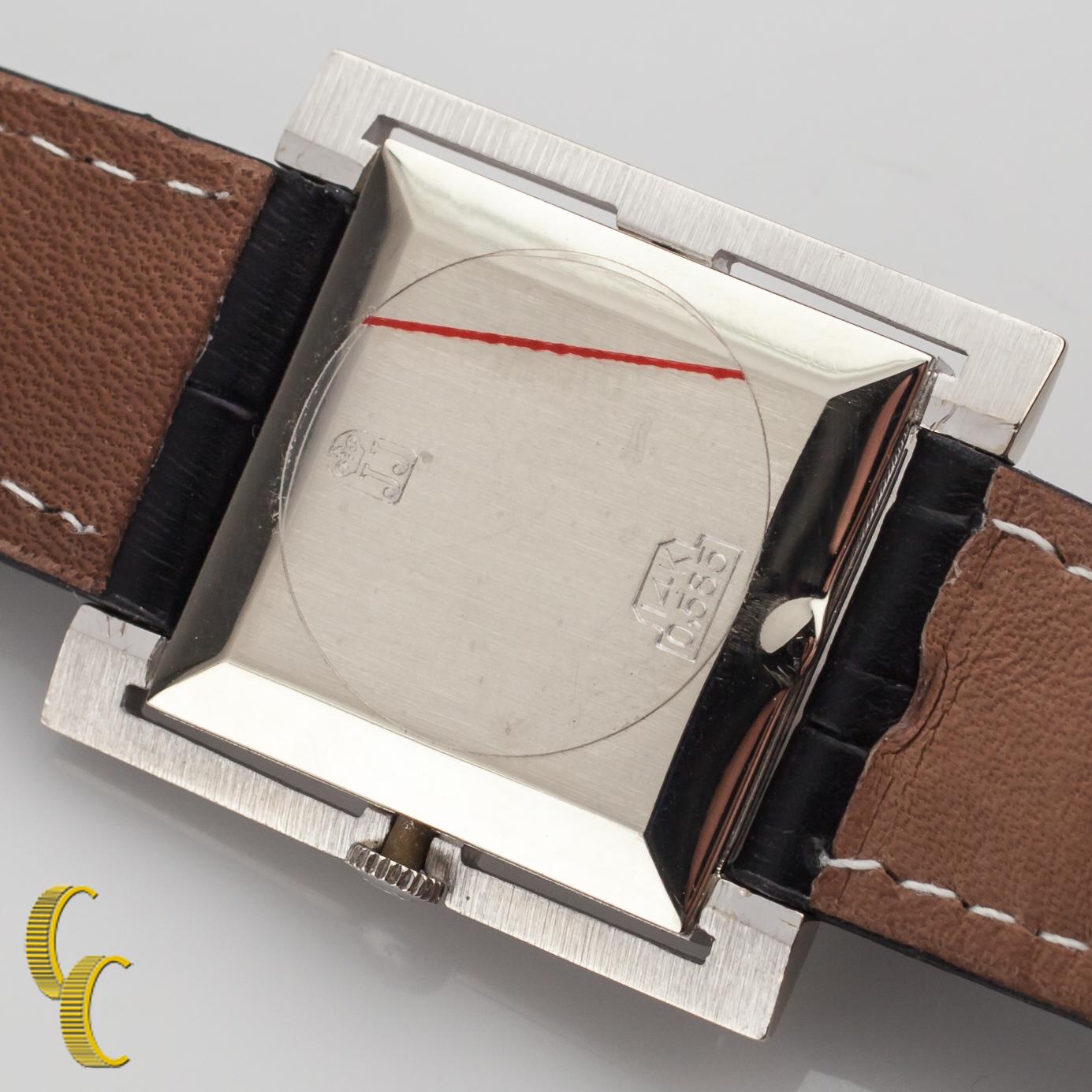 Jules Jurgensen Montre mécanique à remontage manuel en or blanc 14k avec bracelet en cuir Pour femmes en vente