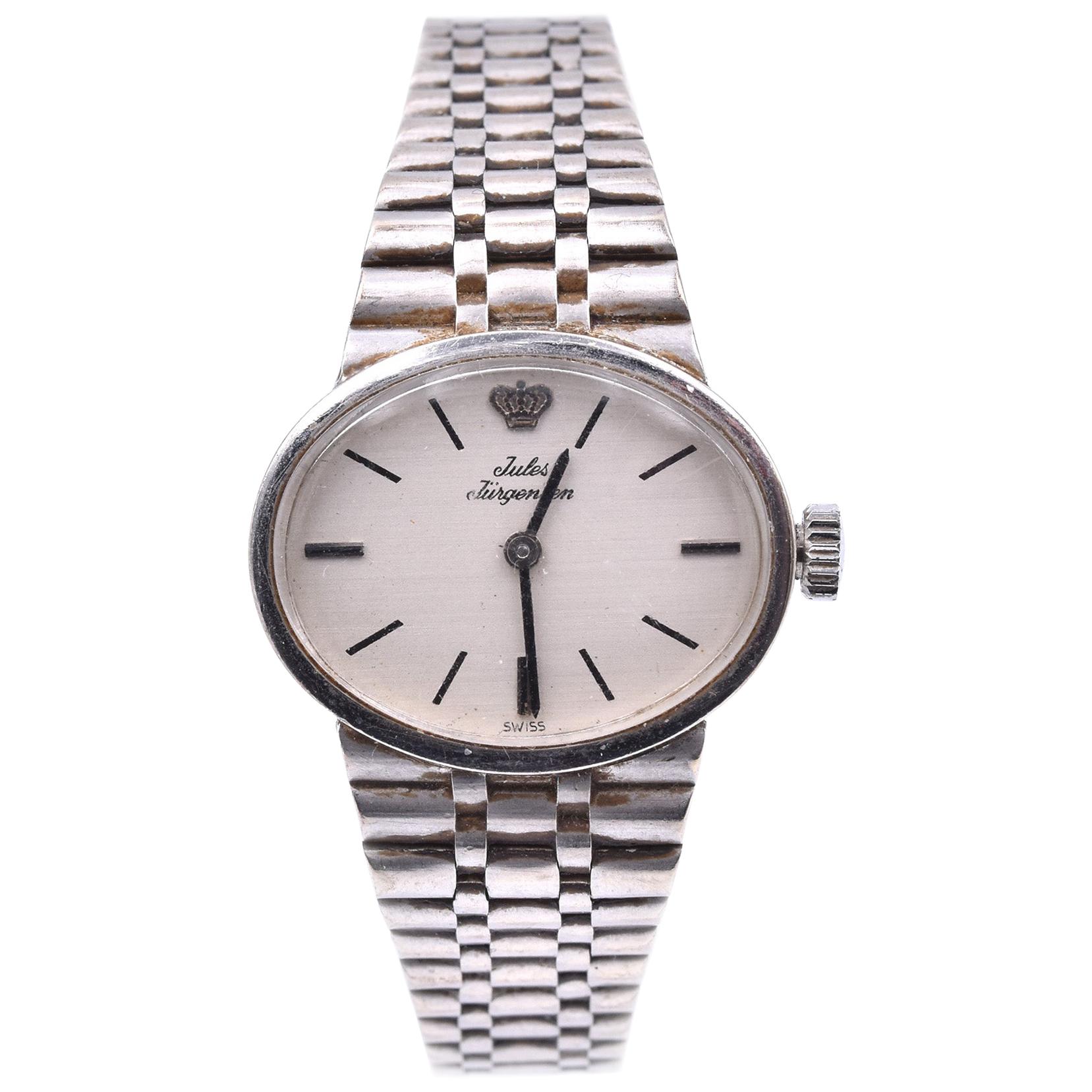 Jules Jurgensen 14 Karat White Gold Oval Watch