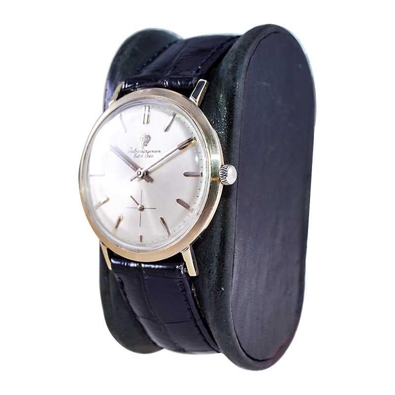 Art Deco Jules Jurgensen 14Kt. White Gold Dress Style Manual Wristwatch, 1950s For Sale