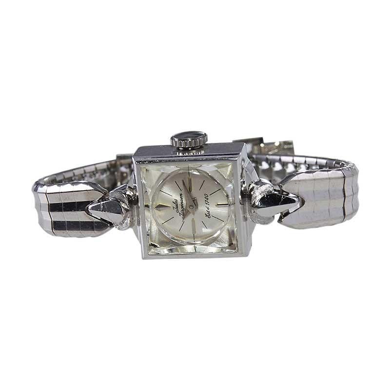 Women's Jules Jurgensen 14Kt. White Gold with Original Dial Mid Century Multi Faceted For Sale