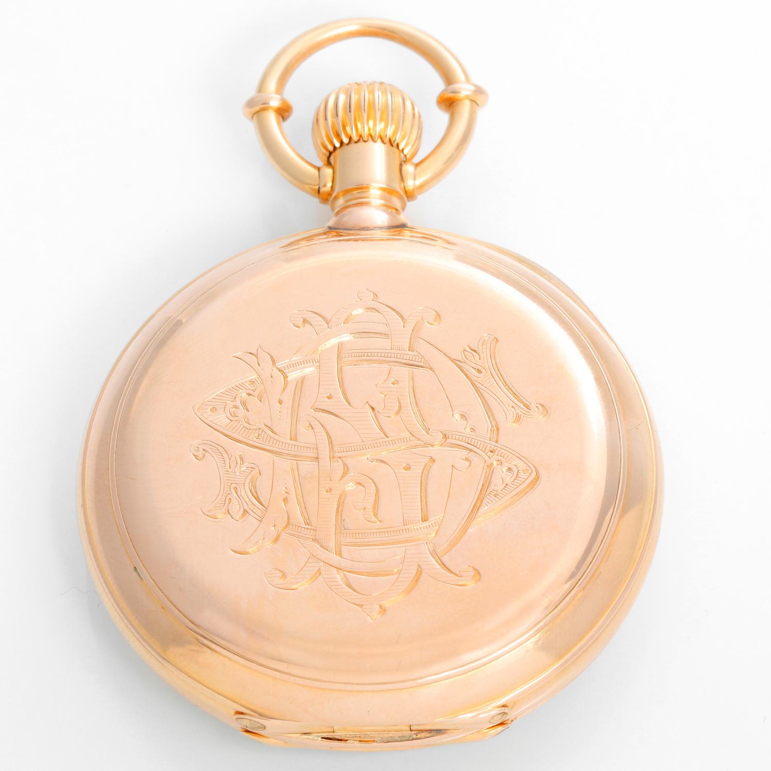 Jules Jurgensen 18K Yellow Gold Oversize Pocket Watch - Manual winding; bow set.. 18K Yellow gold ( 55 mm ) oversize. Heavy case with Jurgensen lips; display back. Enamel white dial with subdial at 6 o'clock. Circa late 1800's - early 1900's.