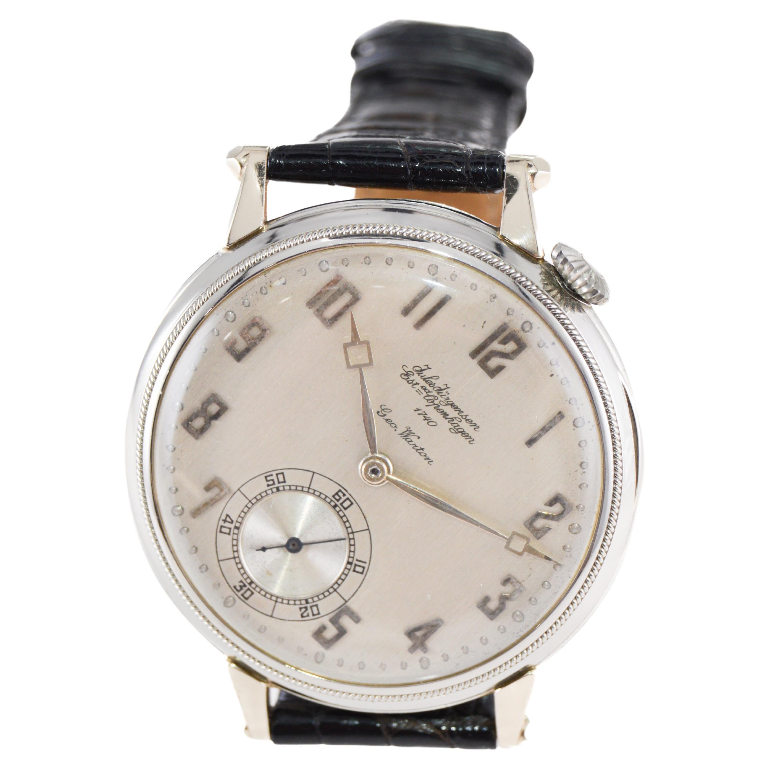 Women's or Men's Jules Jurgensen 18Kt. White Gold Art Deco Driver's Style Manual Watch, 1920s For Sale