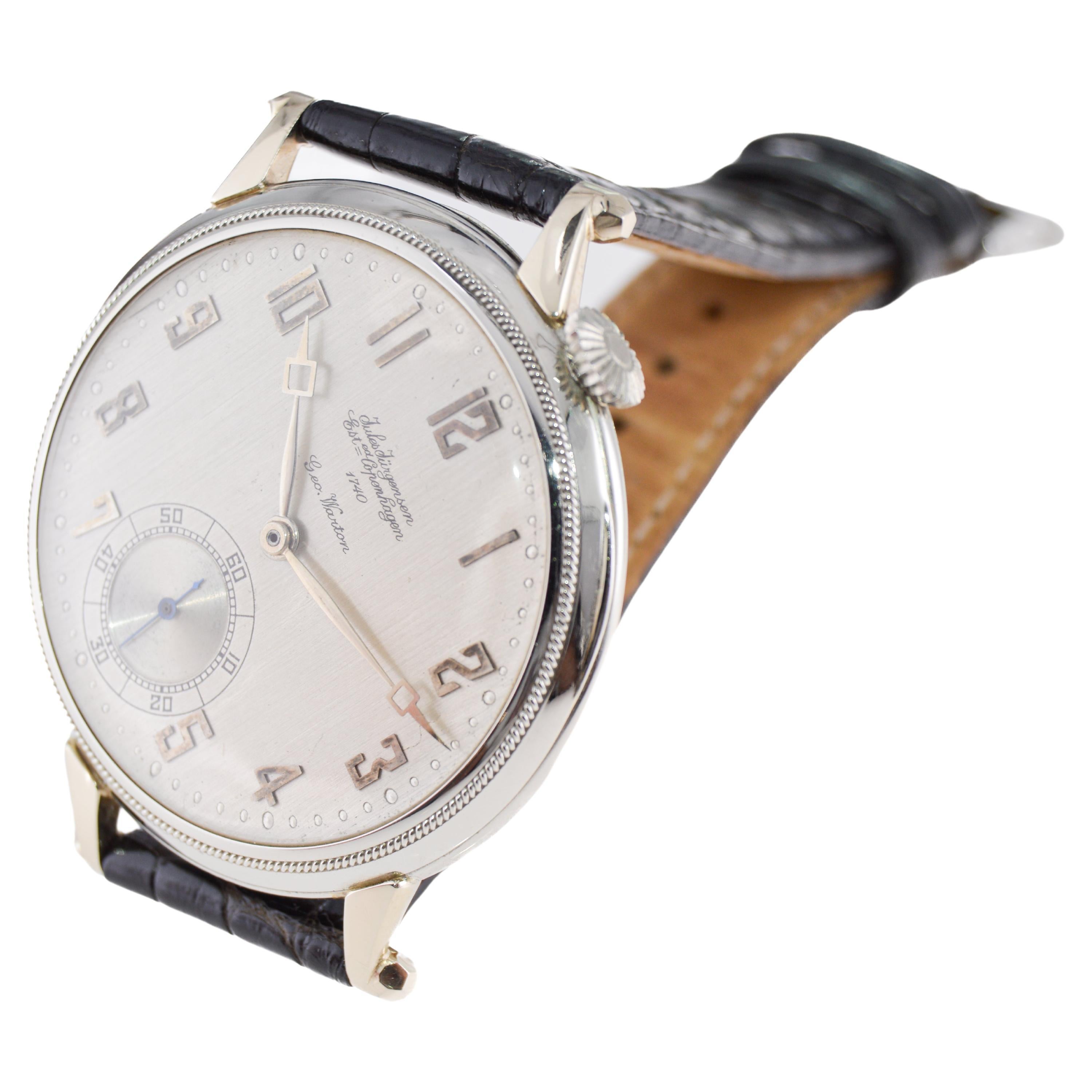 Jules Jurgensen 18Kt. White Gold Art Deco Driver's Style Manual Watch, 1920s For Sale 1