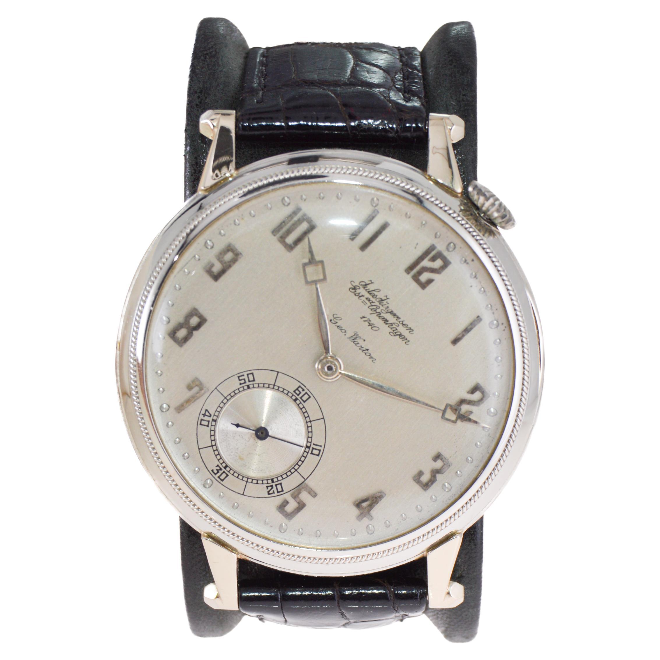 Jules Jurgensen 18Kt. White Gold Art Deco Driver's Style Manual Watch, 1920s For Sale