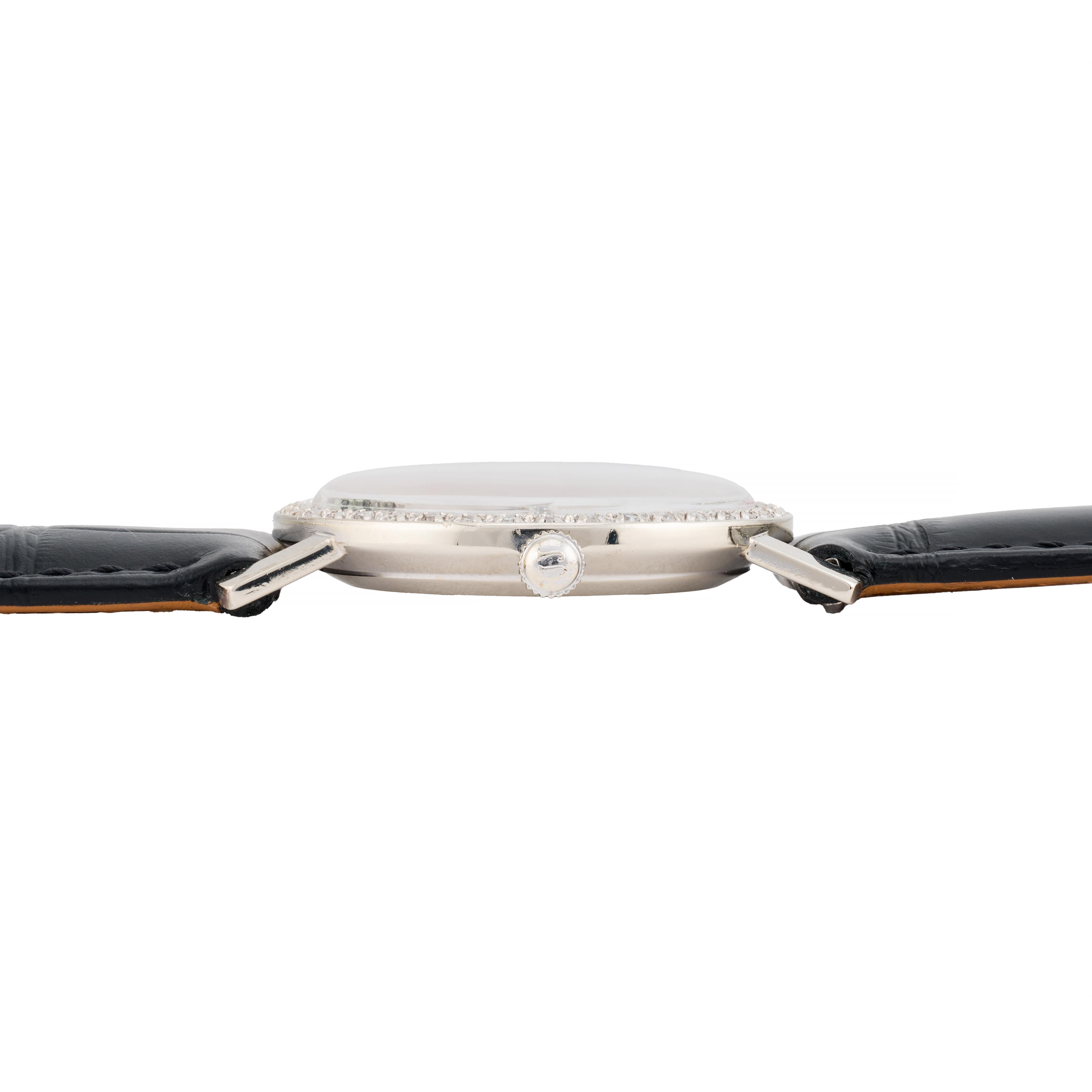 Jules Jurgensen Diamond Bezel & Dial 14 Karat White Gold Wrist Watch In Excellent Condition For Sale In Boston, MA