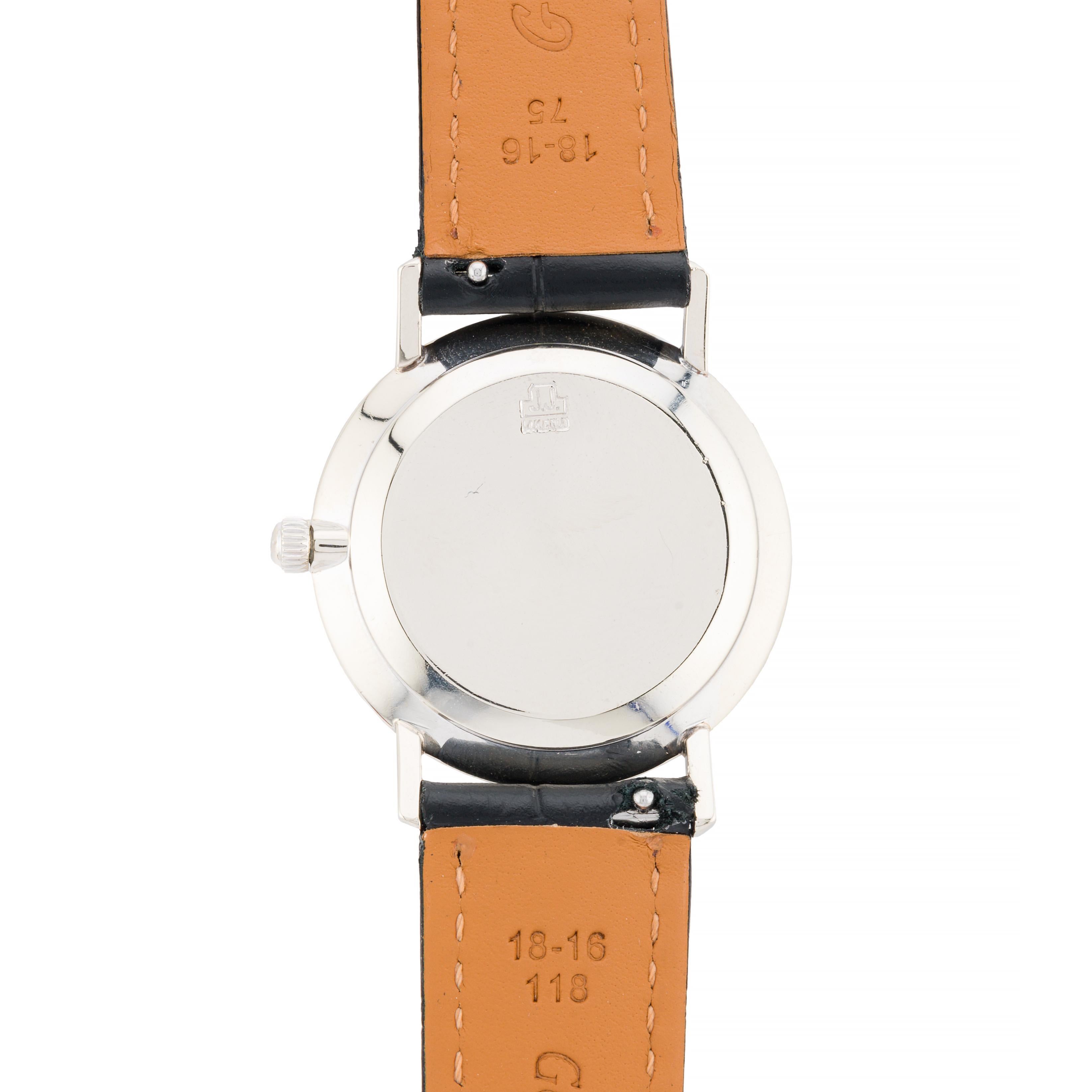 Women's or Men's Jules Jurgensen Diamond Bezel & Dial 14 Karat White Gold Wrist Watch For Sale