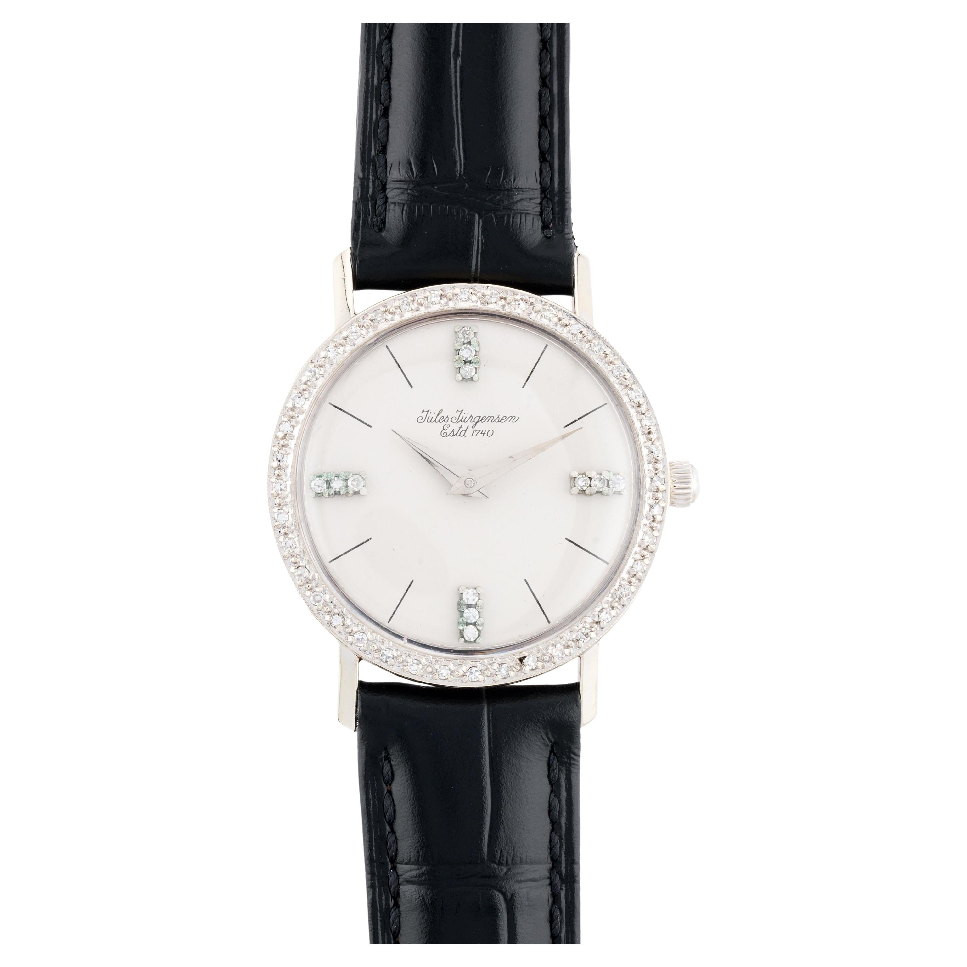 Jules Jurgensen Diamond Bezel & Dial 14 Karat White Gold Wrist Watch