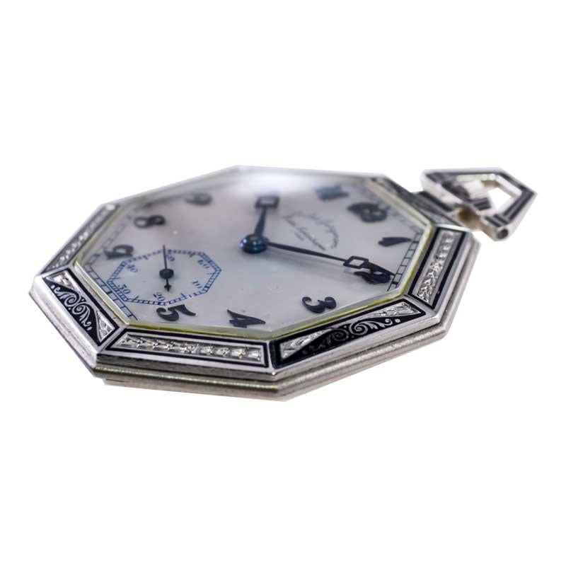 FACTORY / HOUSE: Jules Jurgensen 
STYLE / REFERENCE: Art Deco 
CIRCA: 1930's
MOVEMENT / CALIBER: High Grade /19 Jewels / 10 Adjustments
DIAL / HANDS: Original / Sterling Silver With Enamel Print / Applied Blued Breguet Numbers / Blued Steel Modified