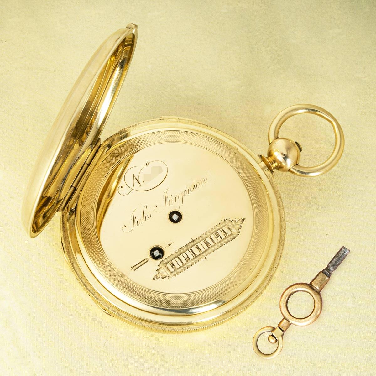Men's Jules Jurgensen Rare Gold Full Hunter Keywind Five Minute Repeater C1850 For Sale