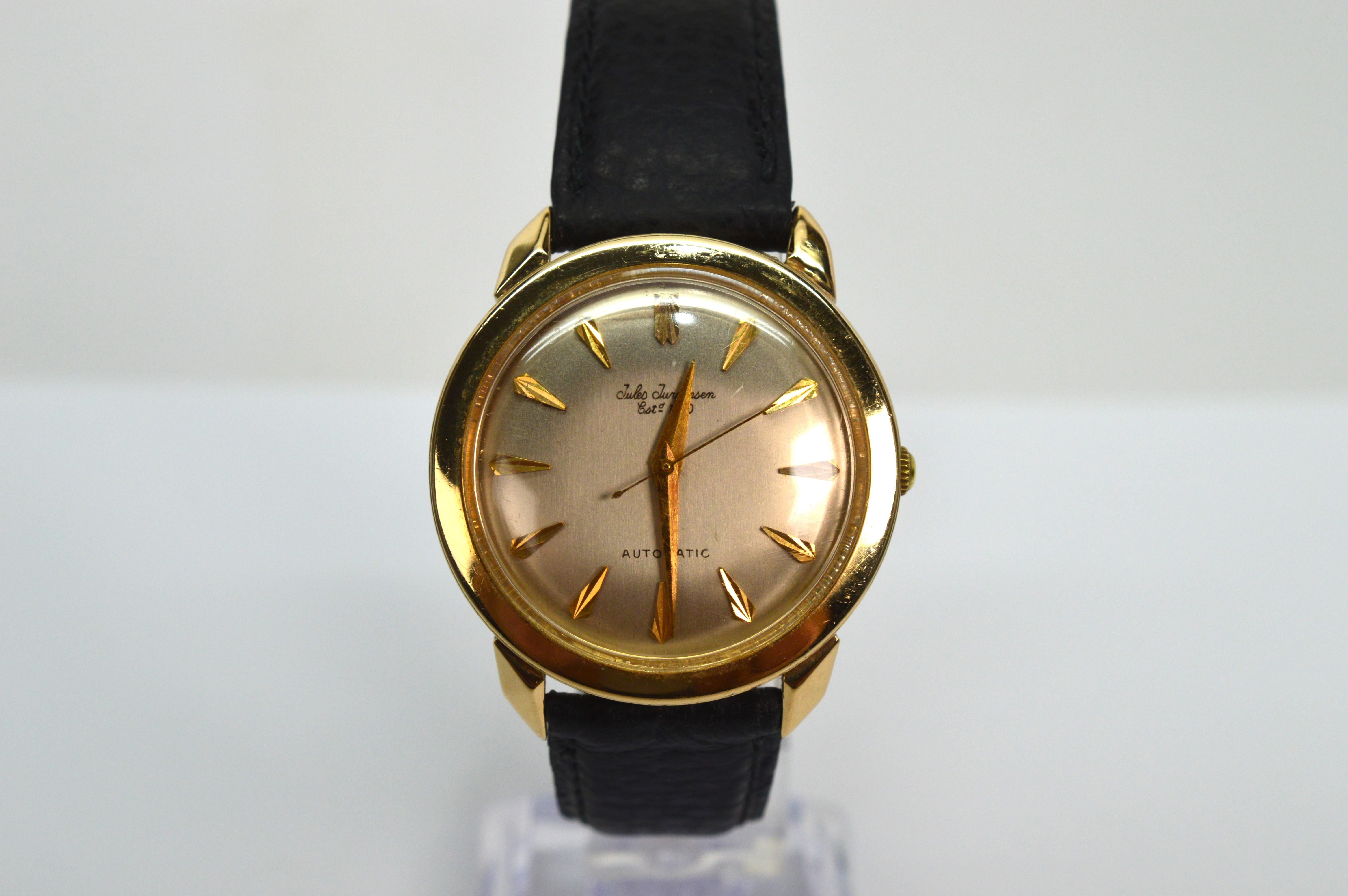Jules Jurgensen Retro 14 Karat Yellow Gold Men's Dress Watch For Sale 7
