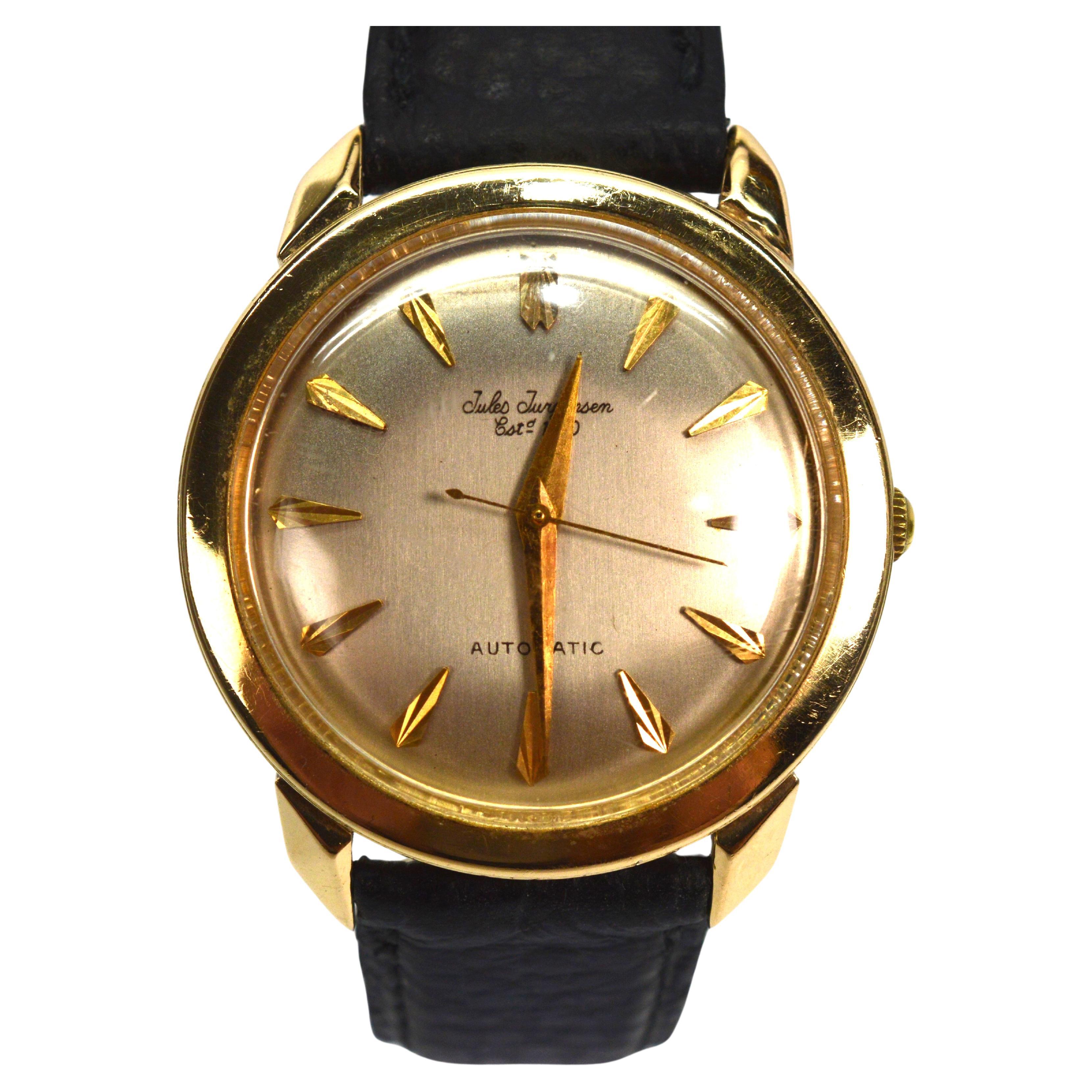 Jules Jurgensen Retro 14 Karat Yellow Gold Men's Dress Watch  For Sale