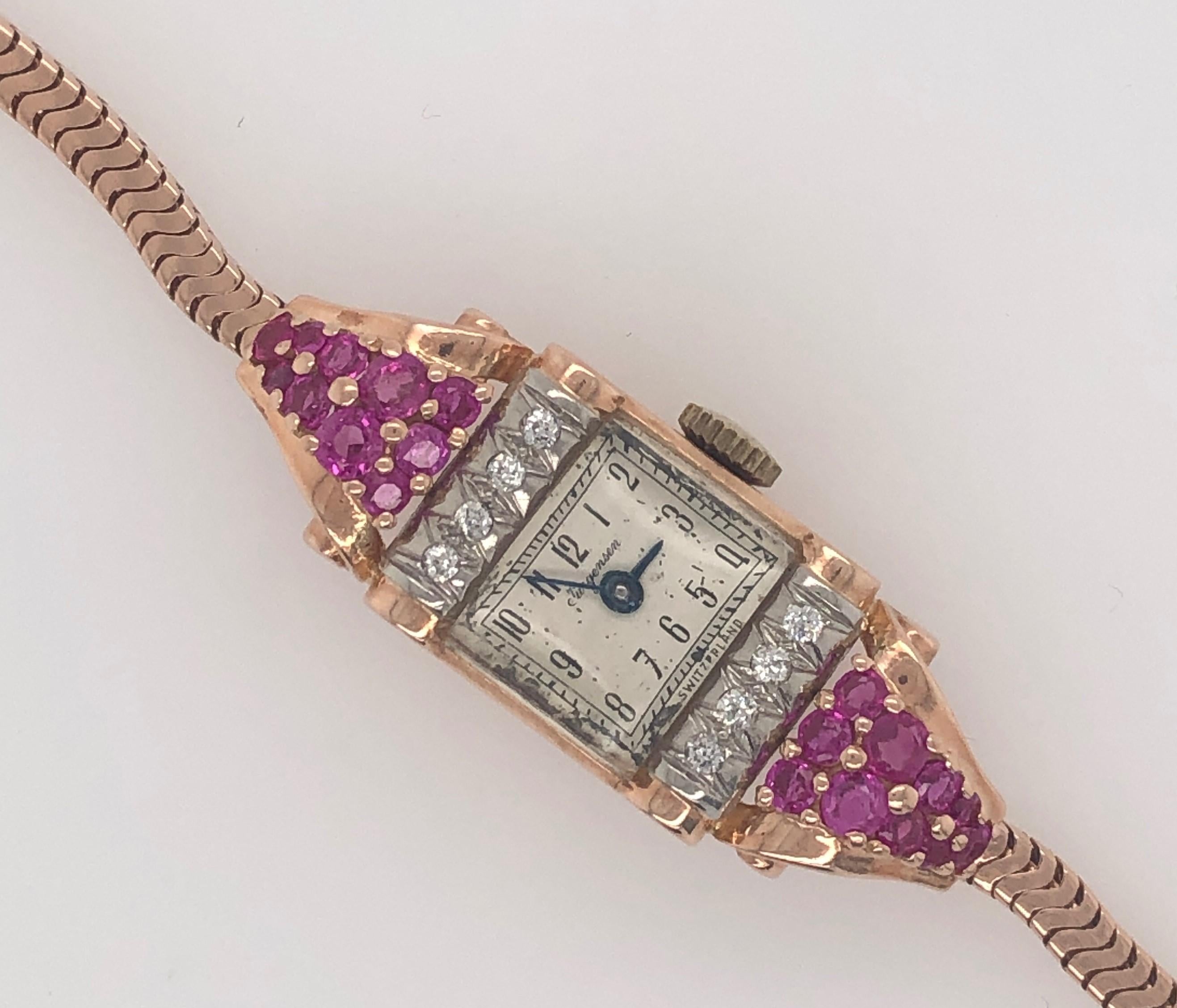 Jules Jurgensen Yellow Gold Bracelet Wristwatch with Ruby Accents For Sale 3