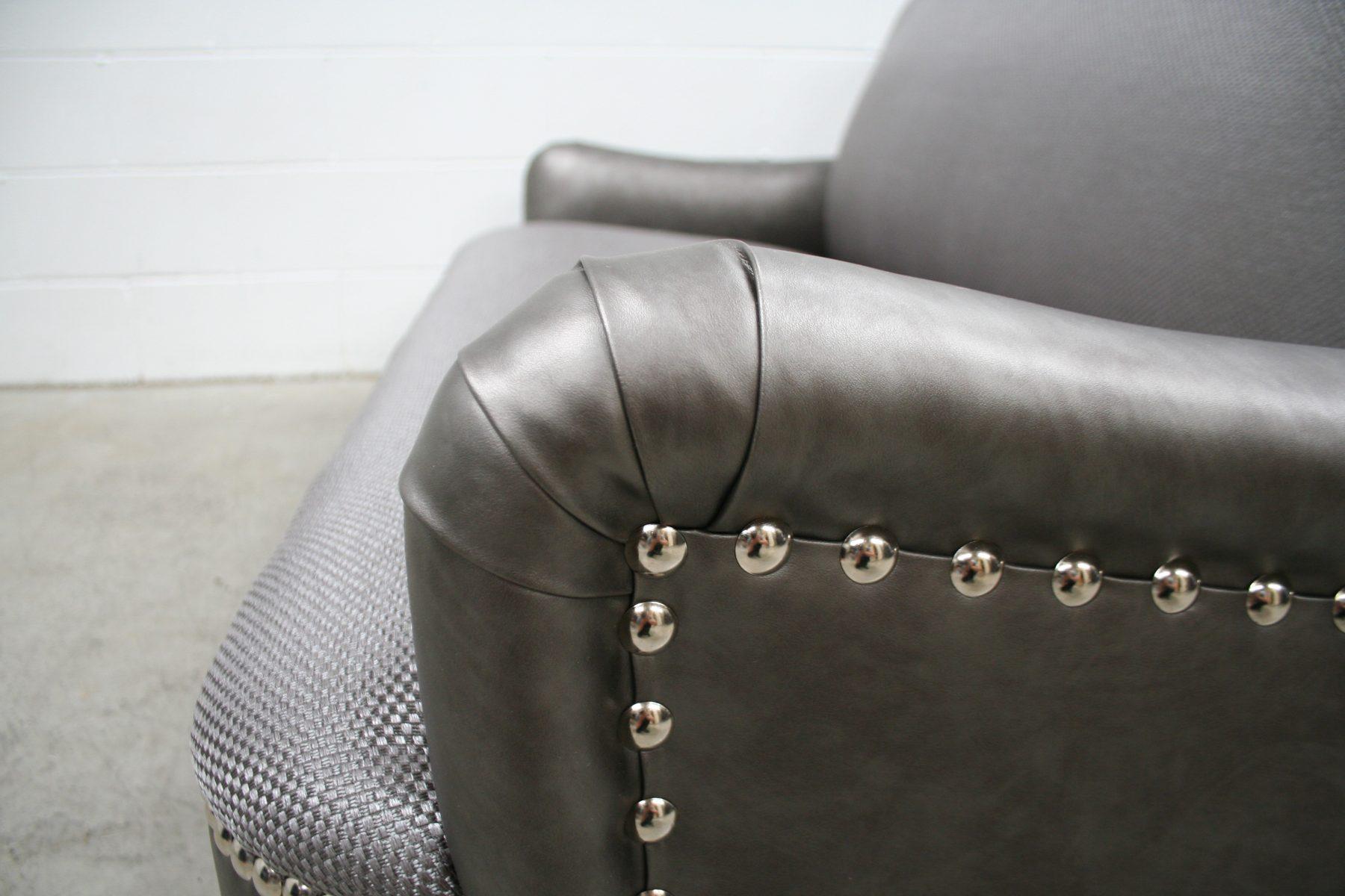 “Jules” Large 2.5-Seat Sofa in Metallic-Weave Romo “Zinc” Fabric For Sale 5