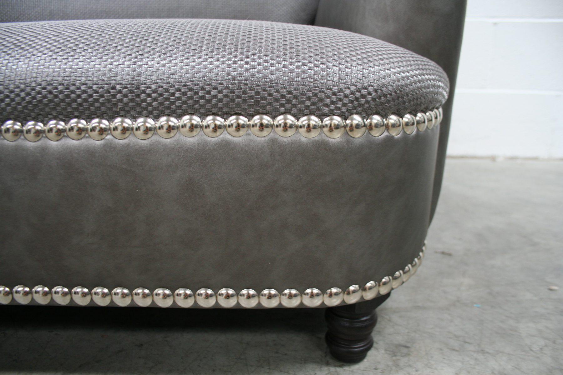“Jules” Large 2.5-Seat Sofa in Metallic-Weave Romo “Zinc” Fabric For Sale 6