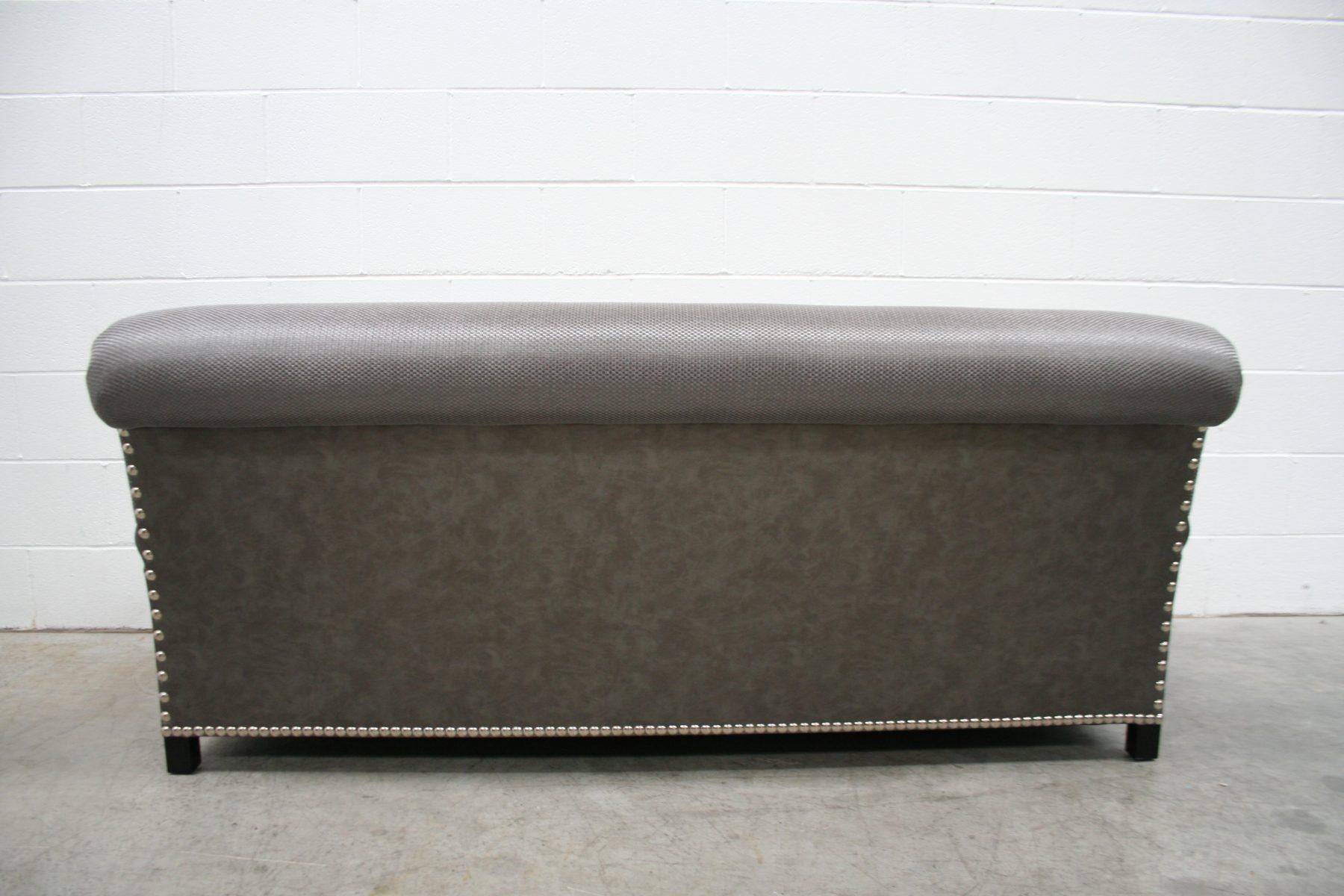 Contemporary “Jules” Large 2.5-Seat Sofa in Metallic-Weave Romo “Zinc” Fabric For Sale