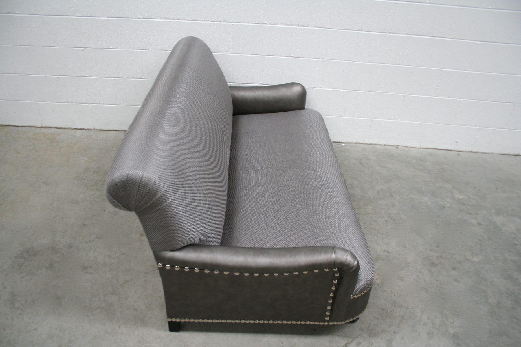 “Jules” Large 2.5-Seat Sofa in Metallic-Weave Romo “Zinc” Fabric For Sale 2