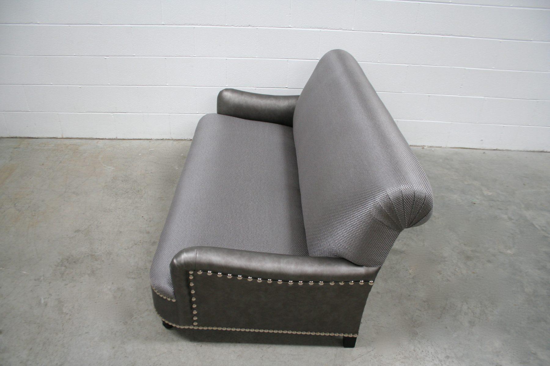 “Jules” Large 2.5-Seat Sofa in Metallic-Weave Romo “Zinc” Fabric For Sale 3