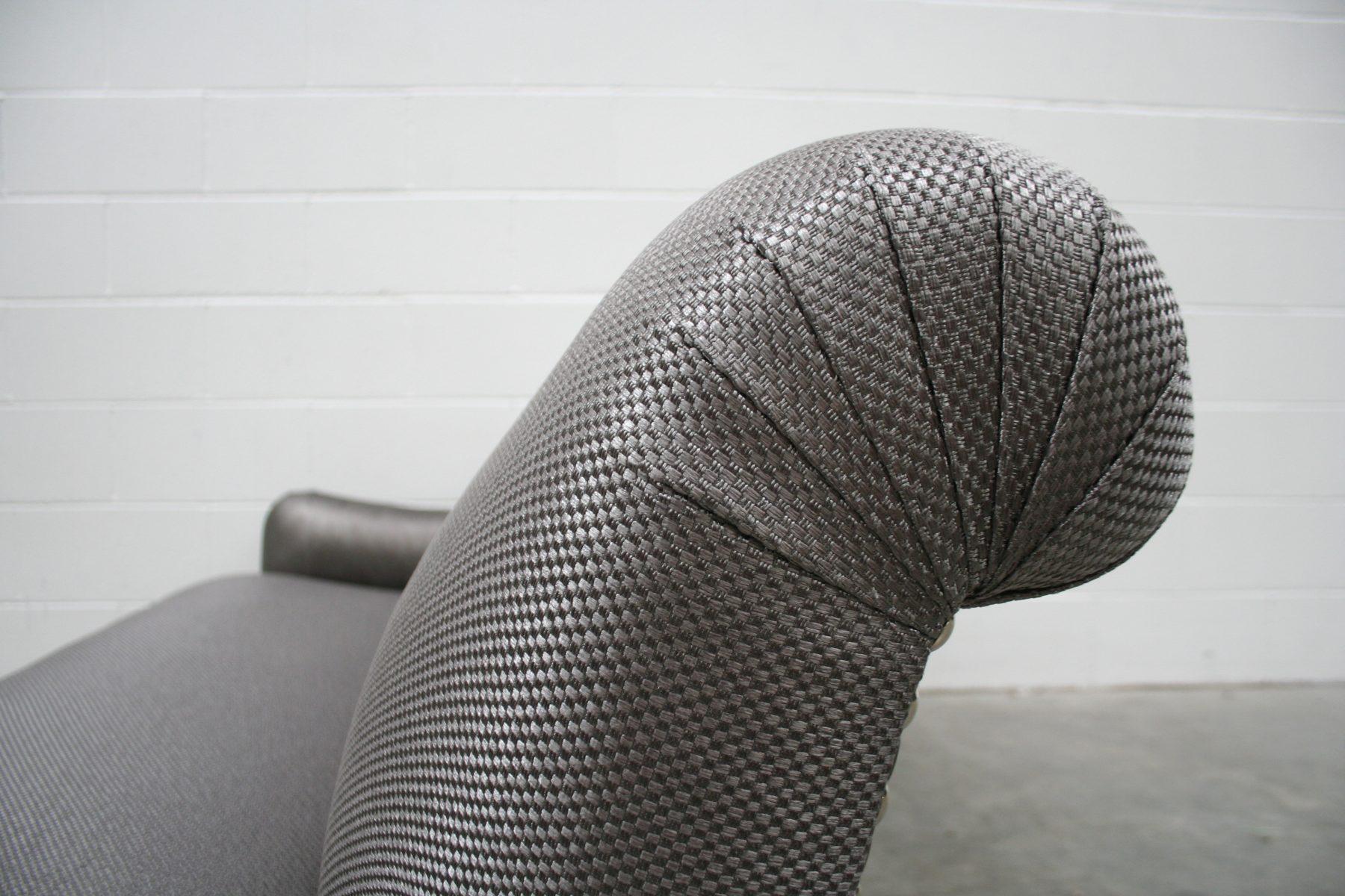 “Jules” Large 2.5-Seat Sofa in Metallic-Weave Romo “Zinc” Fabric For Sale 4