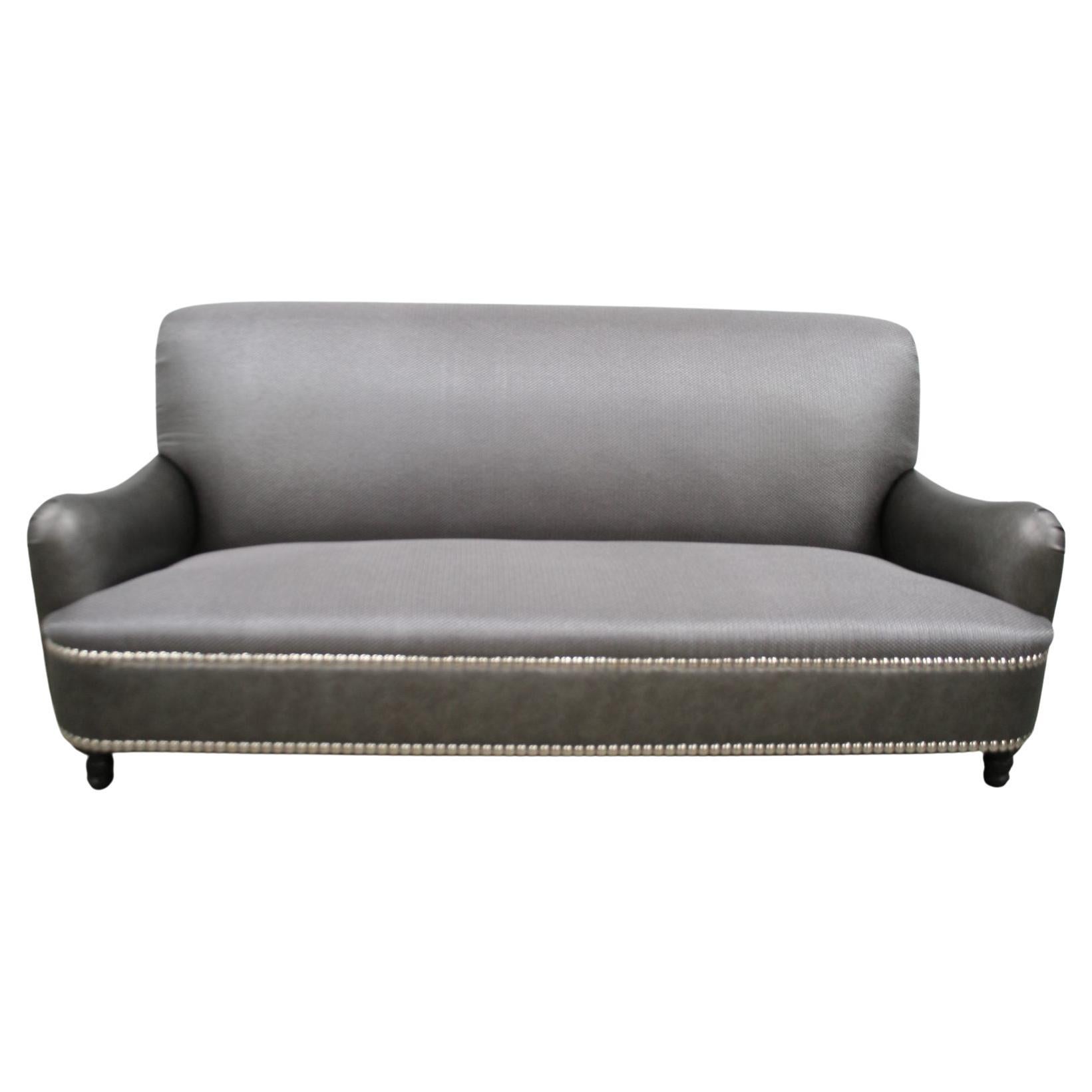 “Jules” Large 2.5-Seat Sofa in Metallic-Weave Romo “Zinc” Fabric For Sale