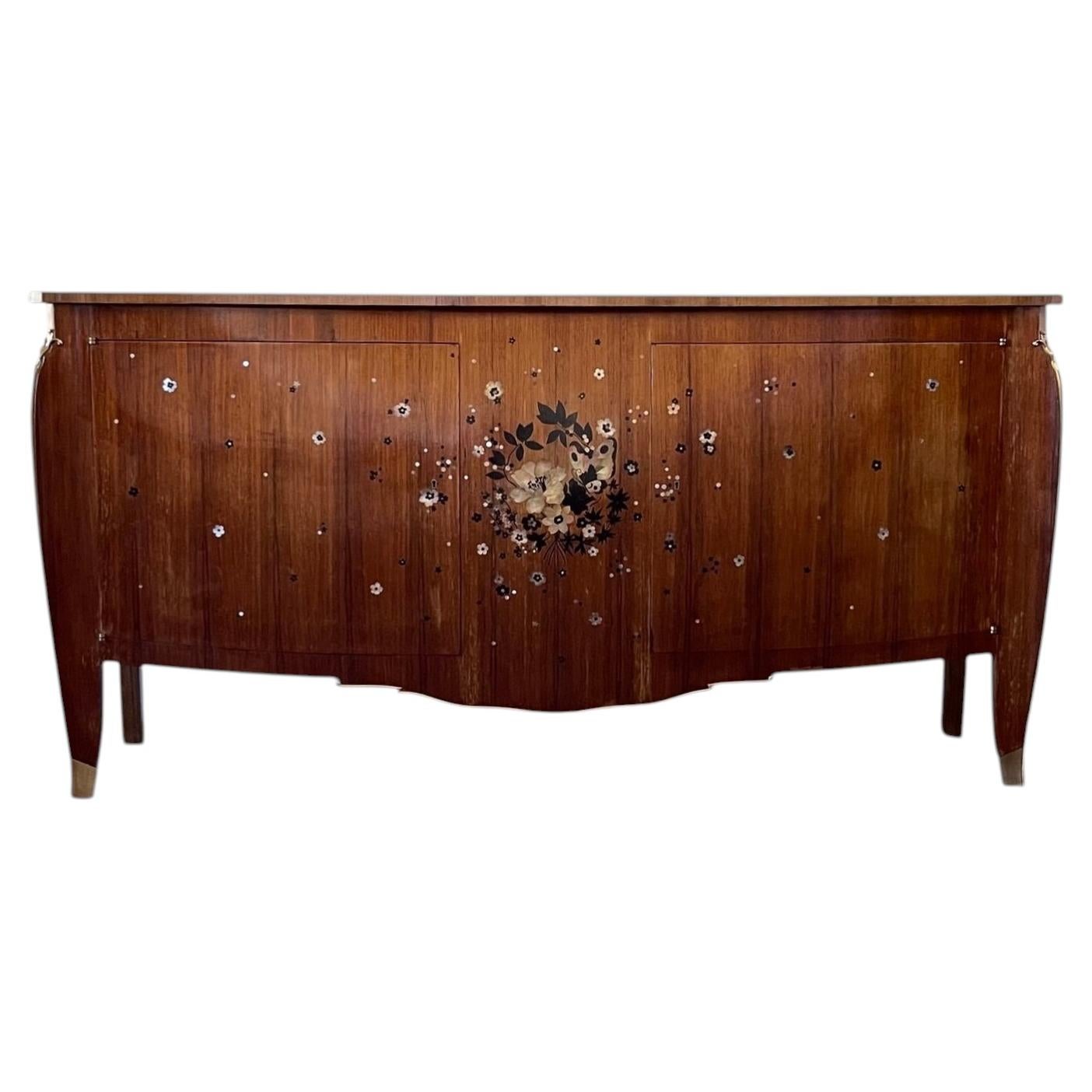 Jules Leleu (1883-1961) Floral Mother of Pearl and Ebony Inlay Sideboard 1939 For Sale