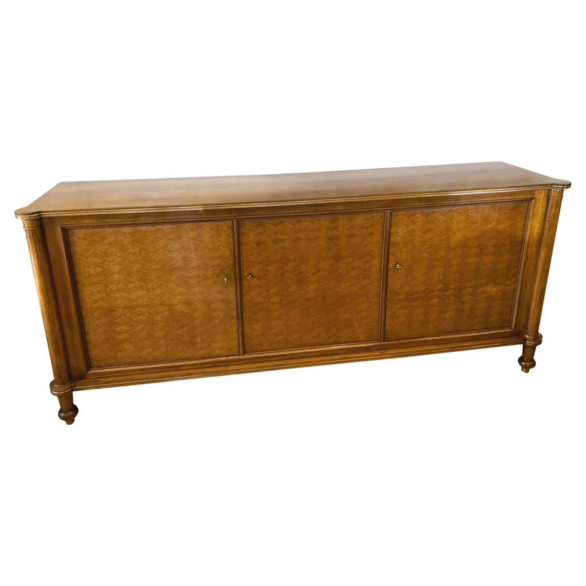 Jules Leleu 3 Door Walnut Sideboard With Diamond Parquetry Detail