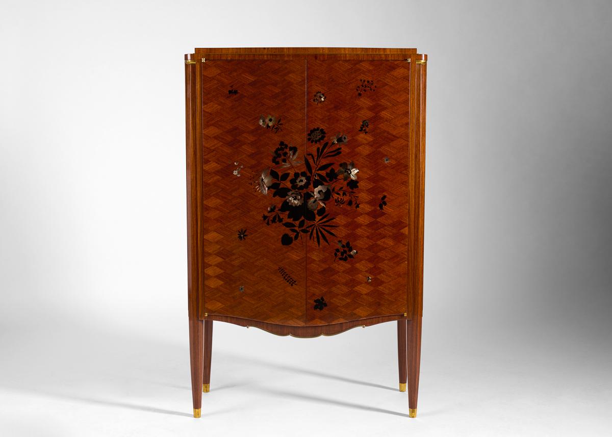 Marquetry Jules Leleu, a Pair of Two Door Cabinets, France, circa 1948 For Sale