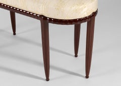 Jules Leleu, Art Deco Bench with Fluted Mahogany Frame, France, circa 1925