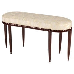 Jules Leleu, Art Deco Bench with Fluted Mahogany Frame, France, circa 1925