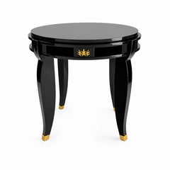 Jules Leleu Art Deco Black Lacquer Side / Center Table with Bronze Sabots