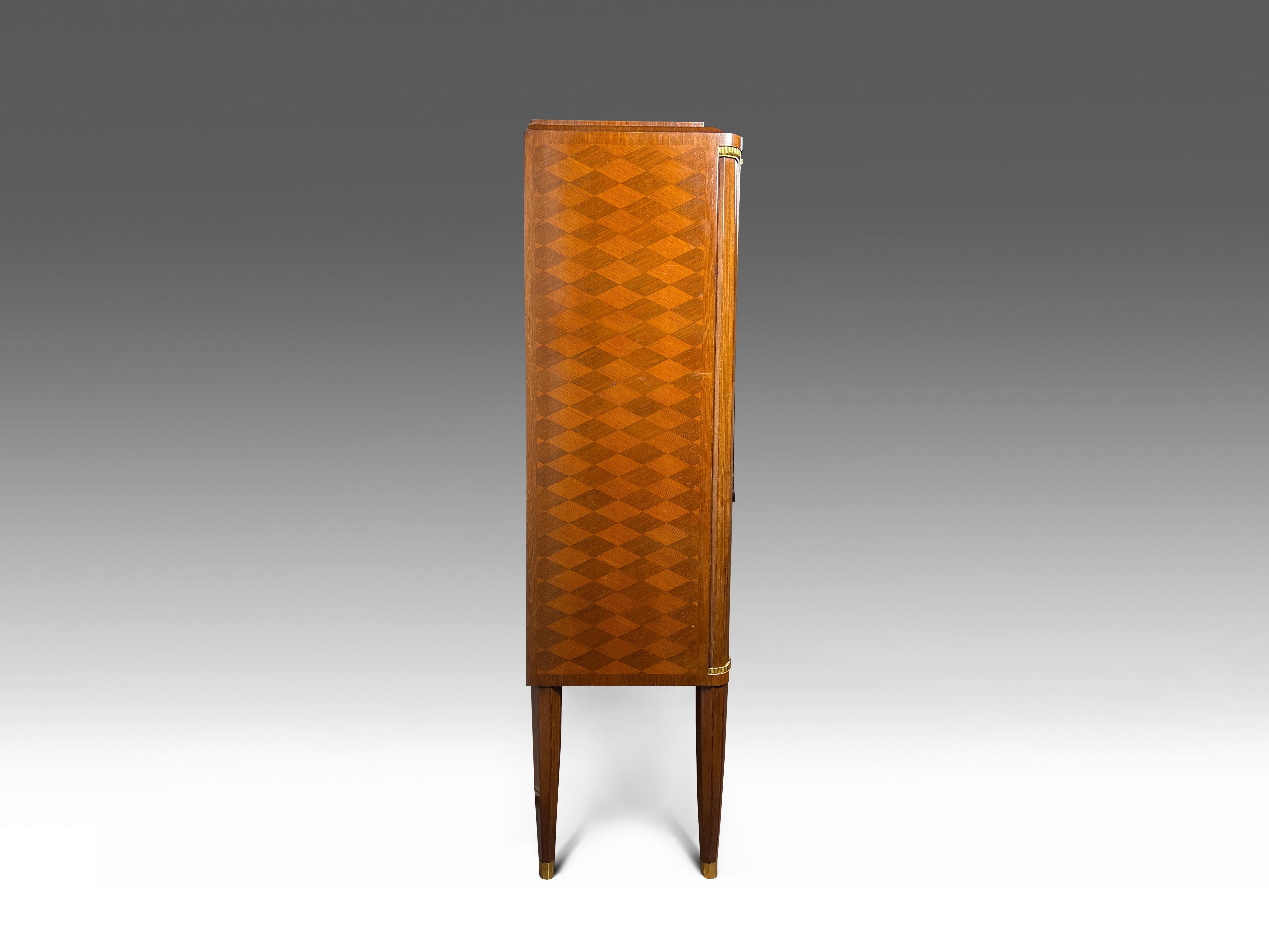 Jules Leleu Art Deco Cabinet with Floral Marquetry in Ebony and Mother of Pearl. For Sale 4